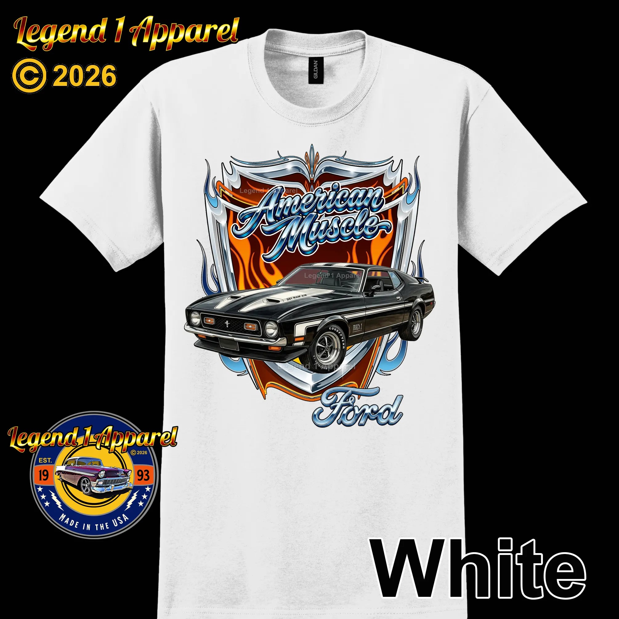 1973 Ford Mustang Fastback Mach 1 Classic Car Graphic Tee – American Muscle T-Shirt