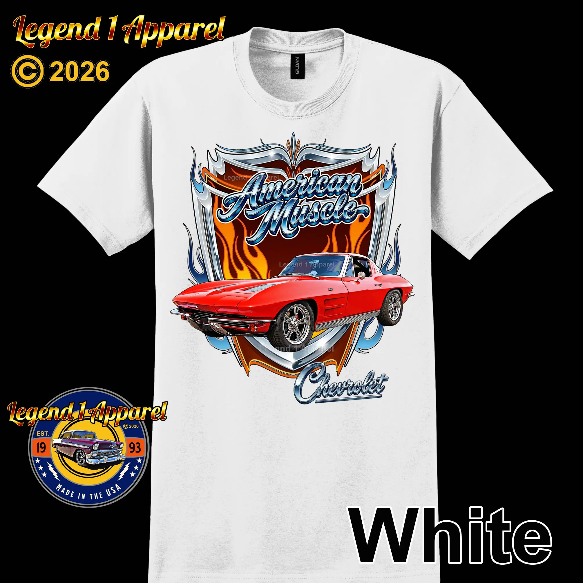 1963 Chevrolet Corvette C1 American Muscle T-Shirt – 63 Chevy Classic Car Graphic Tee
