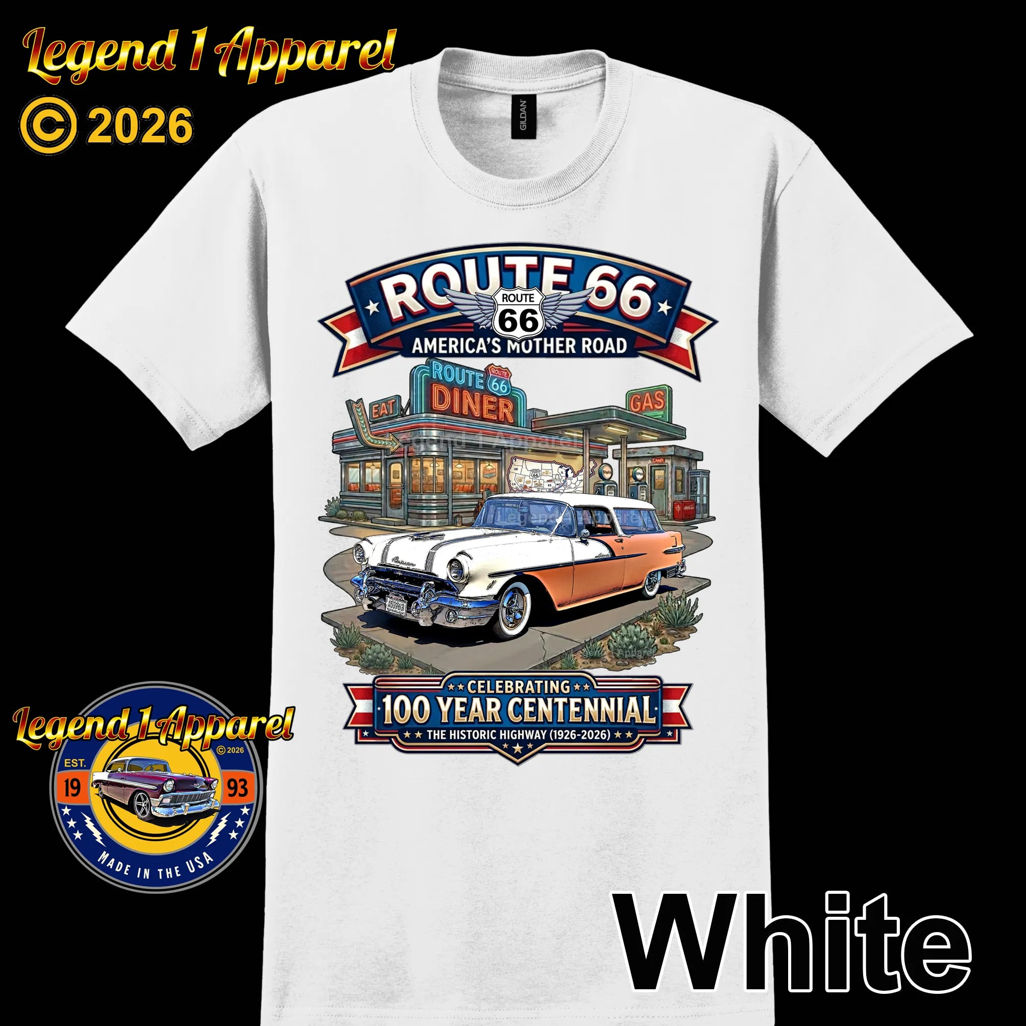 1956 Pontiac Safari Star Chief Station Wagon Classic Car Graphic Tee – Route 66 Centennial T-Shirt