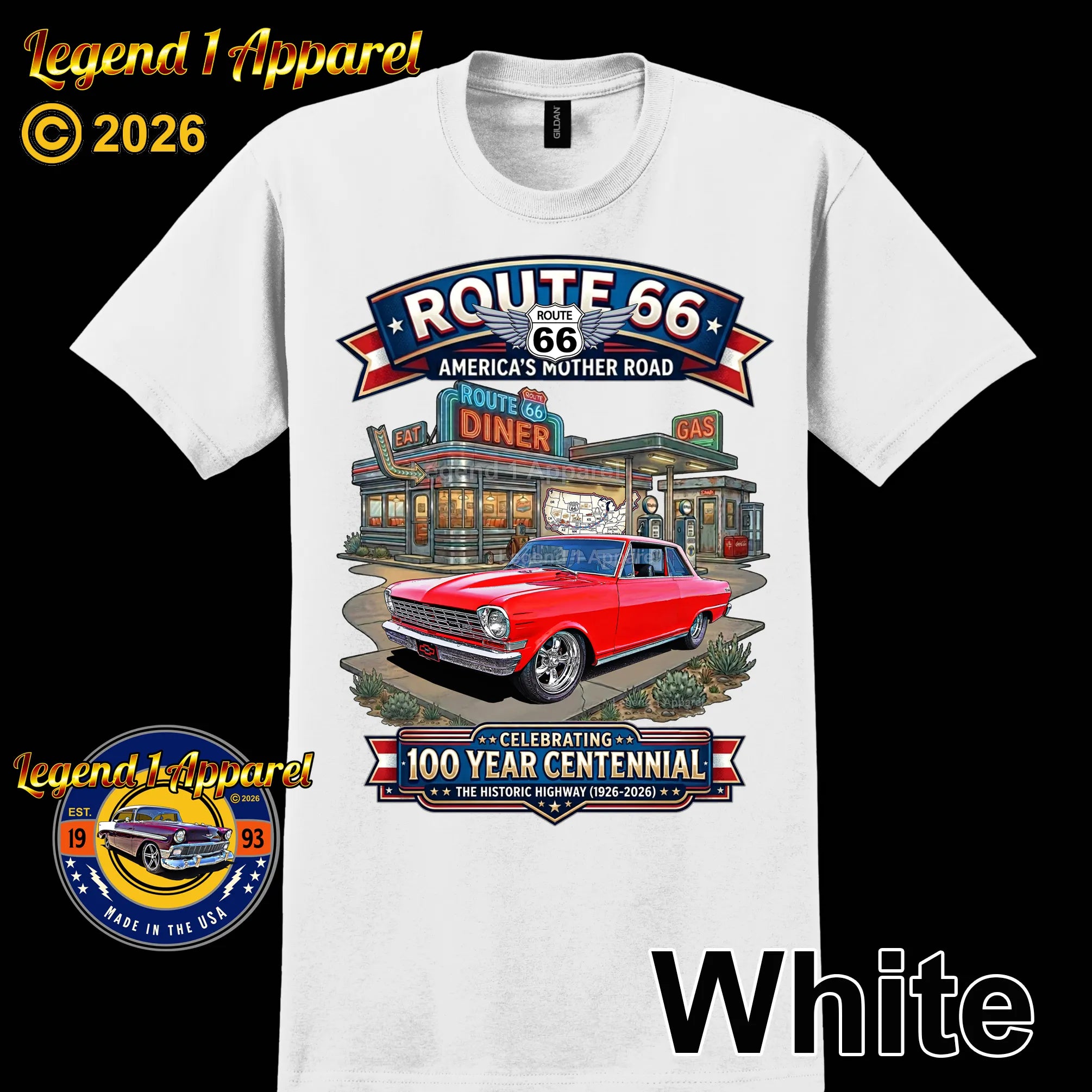 1964 Chevrolet Nova SS Classic Car Graphic Tee – Route 66 Centennial T-Shirt