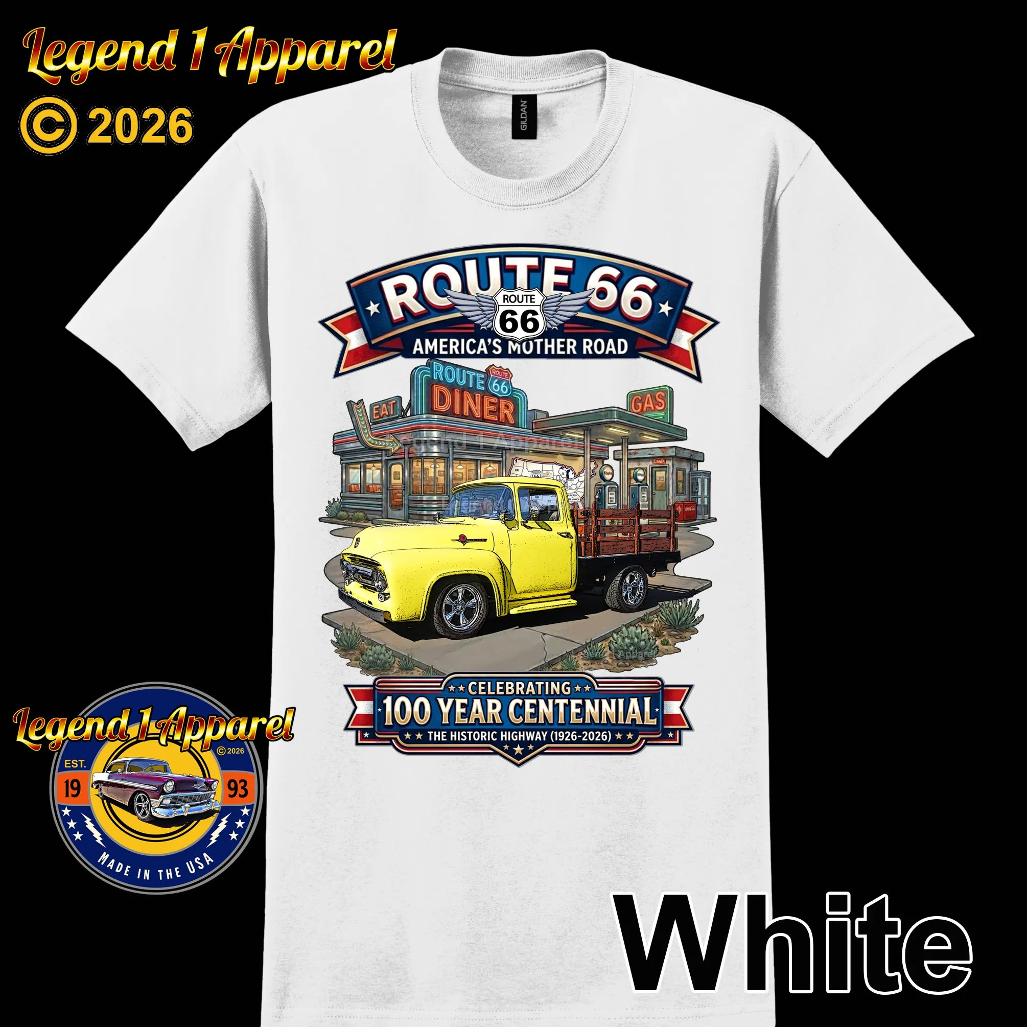 1956 Ford F100 Stake Bed Classic Truck Graphic Tee – Route 66 Centennial T-Shirt