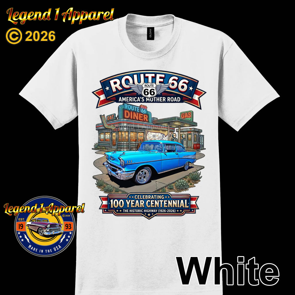1957 Chevrolet Bel Air Coupe Classic Car Graphic Tee – Route 66 Centennial T-Shirt