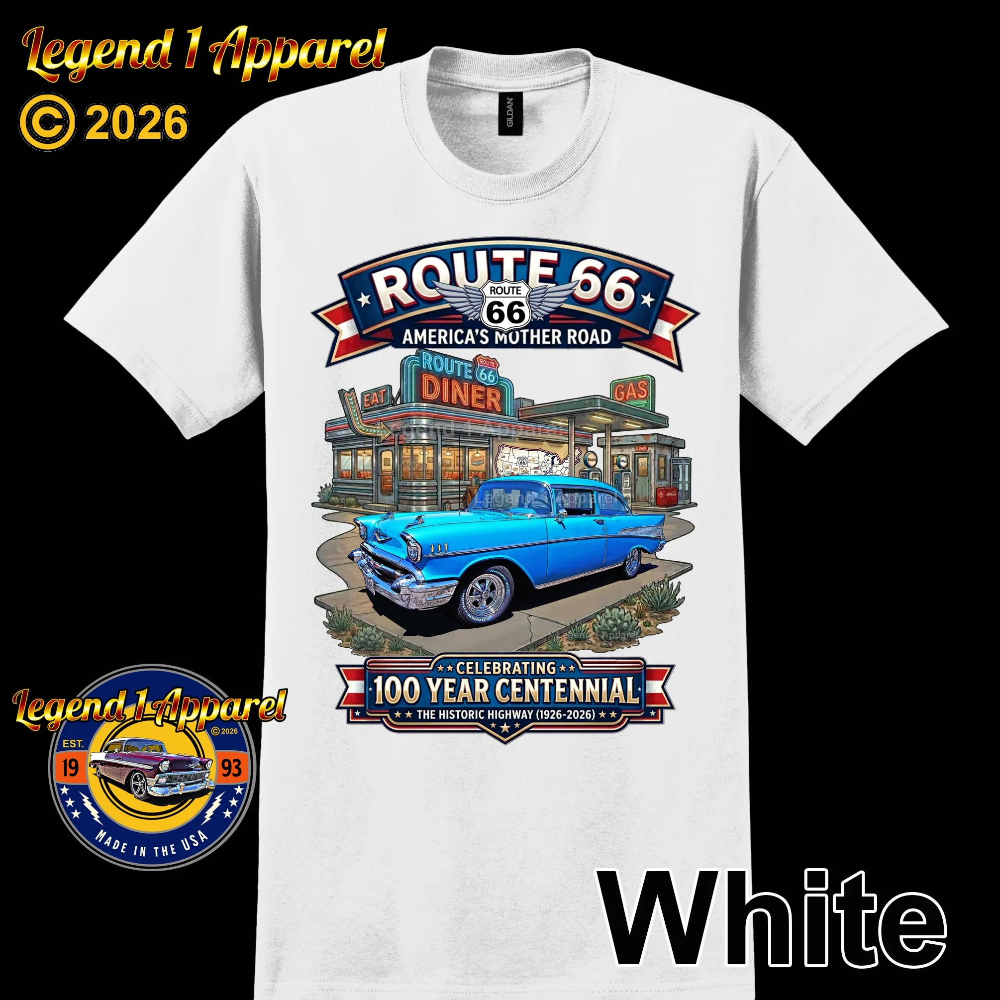 1957 Chevrolet Bel Air Coupe Classic Car Graphic Tee – Route 66 Centennial T-Shirt