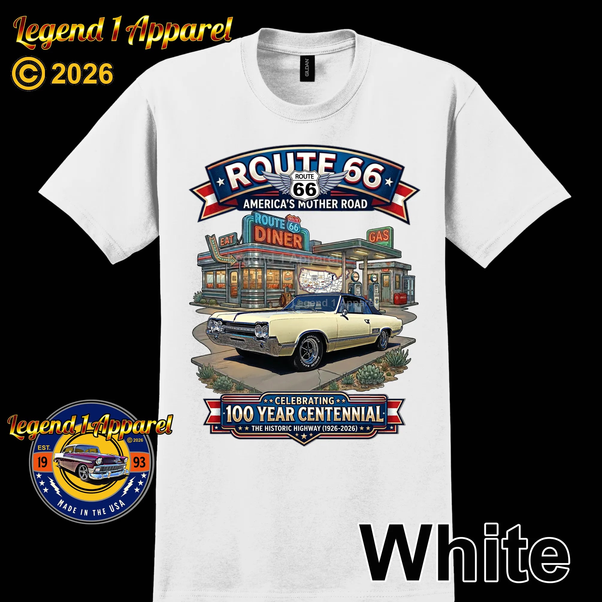 1965 Oldsmobile Cutlass 442 Classic Car Graphic Tee – Route 66 Centennial T-Shirt