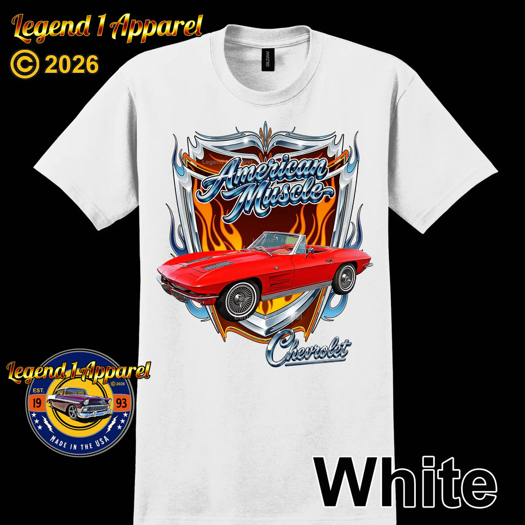 1963 Chevrolet Corvette C1 American Muscle T-Shirt – 63 Chevy Classic Car Graphic Tee