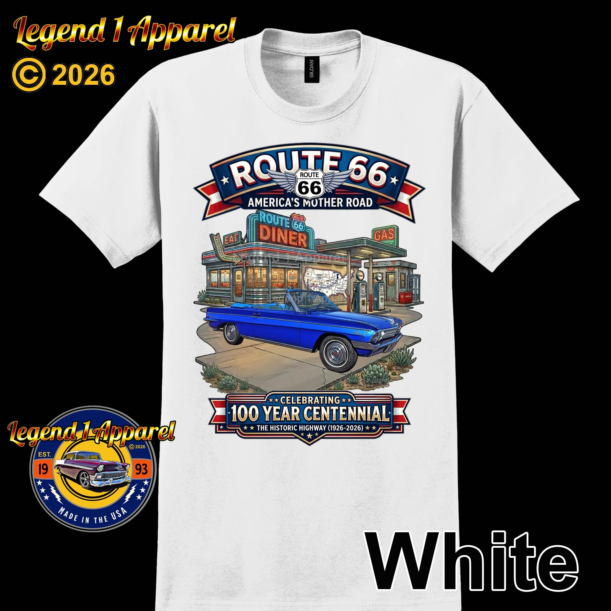 1962 Oldsmobile F85 Cutlass Convertible Classic Car Graphic Tee – Route 66 Centennial T-Shirt