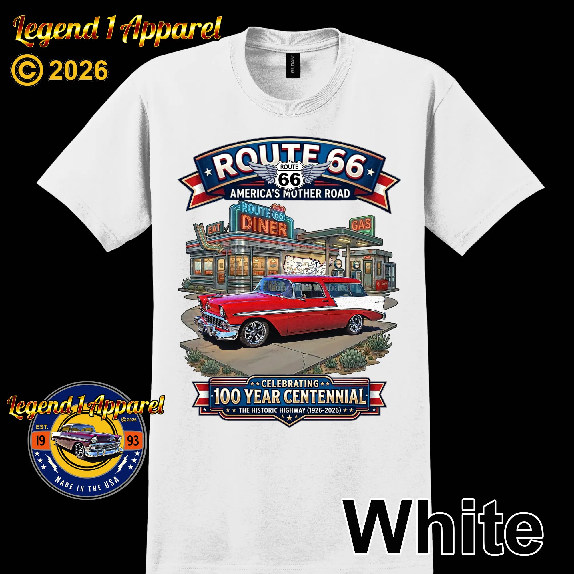 1956 Chevrolet Nomad Bel Air Classic Car Graphic Tee – Route 66 Centennial T-Shirt