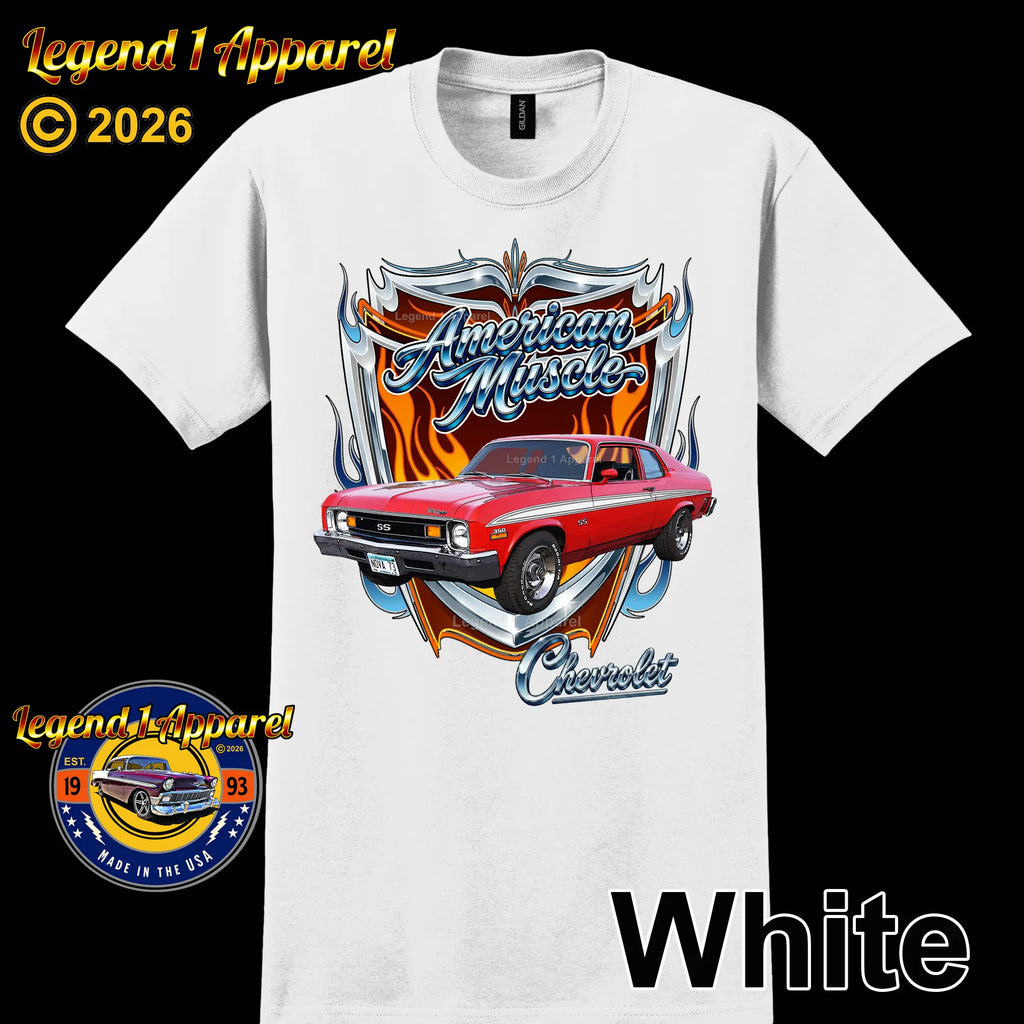1973 Chevrolet Nova SS American Muscle T-Shirt – 73 Chevy Classic Car Graphic Tee