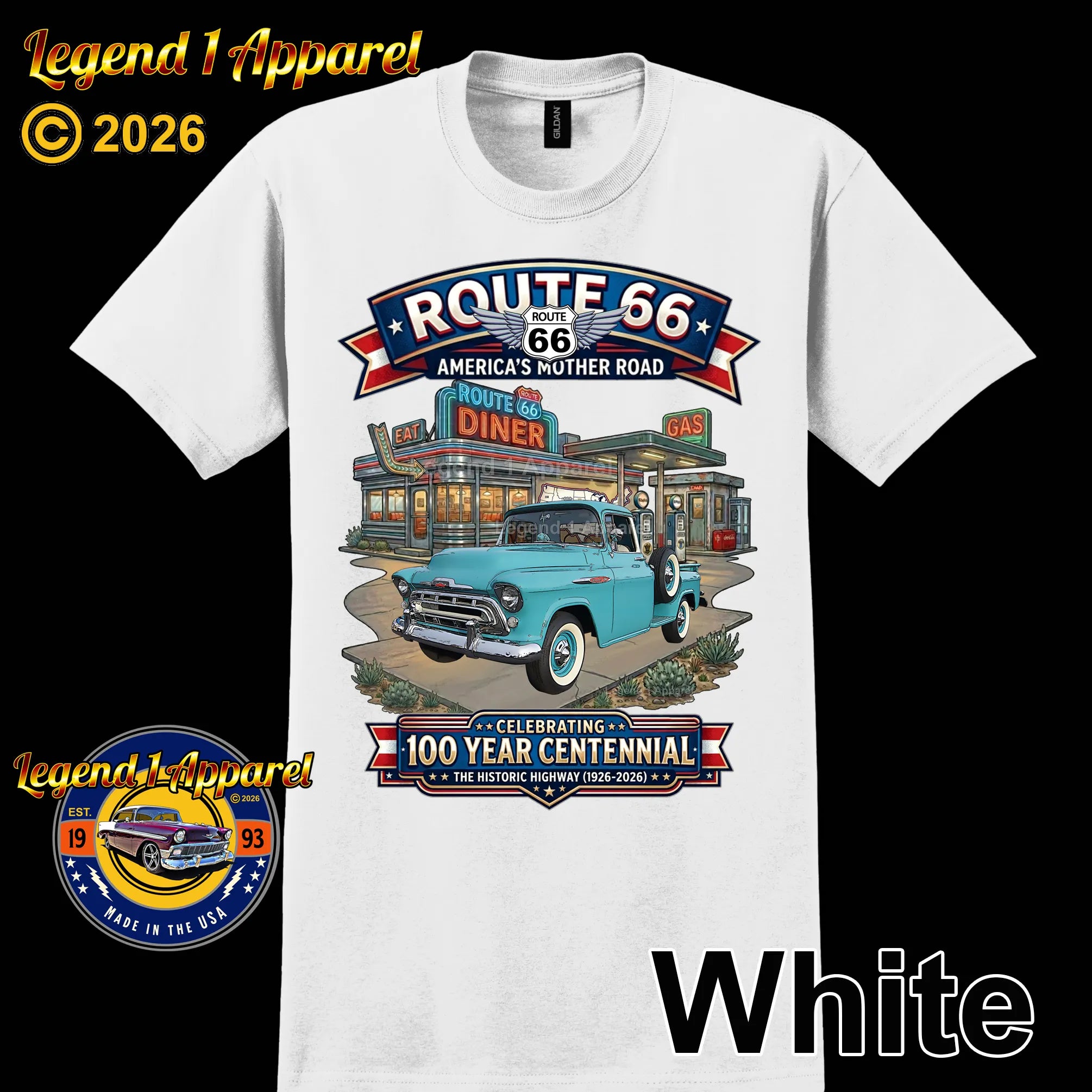 1957 Chevrolet Pick Up 3100 Classic Truck Graphic Tee – Route 66 Centennial T-Shirt