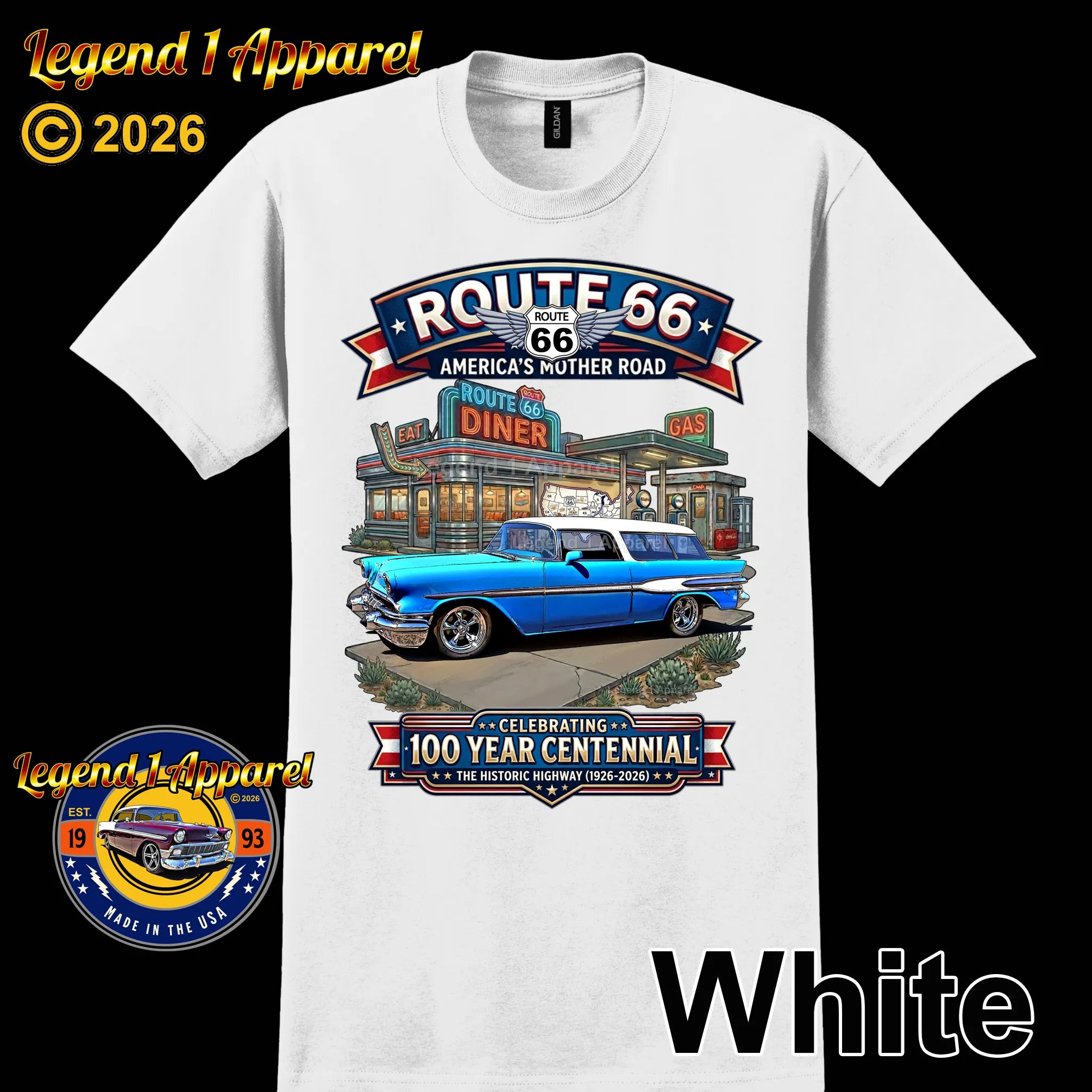 1957 Pontiac Safari Station Wagon Classic Car Graphic Tee – Route 66 Centennial T-Shirt
