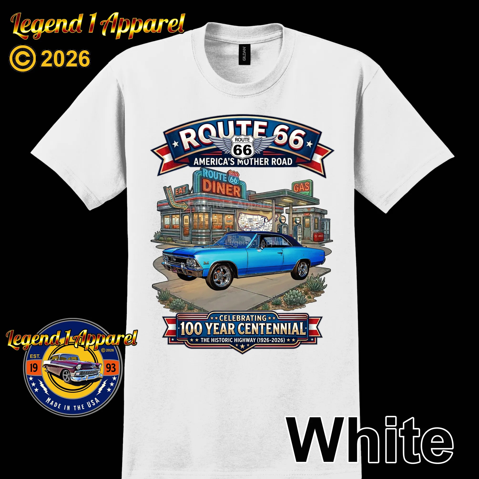 1966 Chevrolet Chevelle SS Classic Car Graphic Tee – Route 66 Centennial T-Shirt