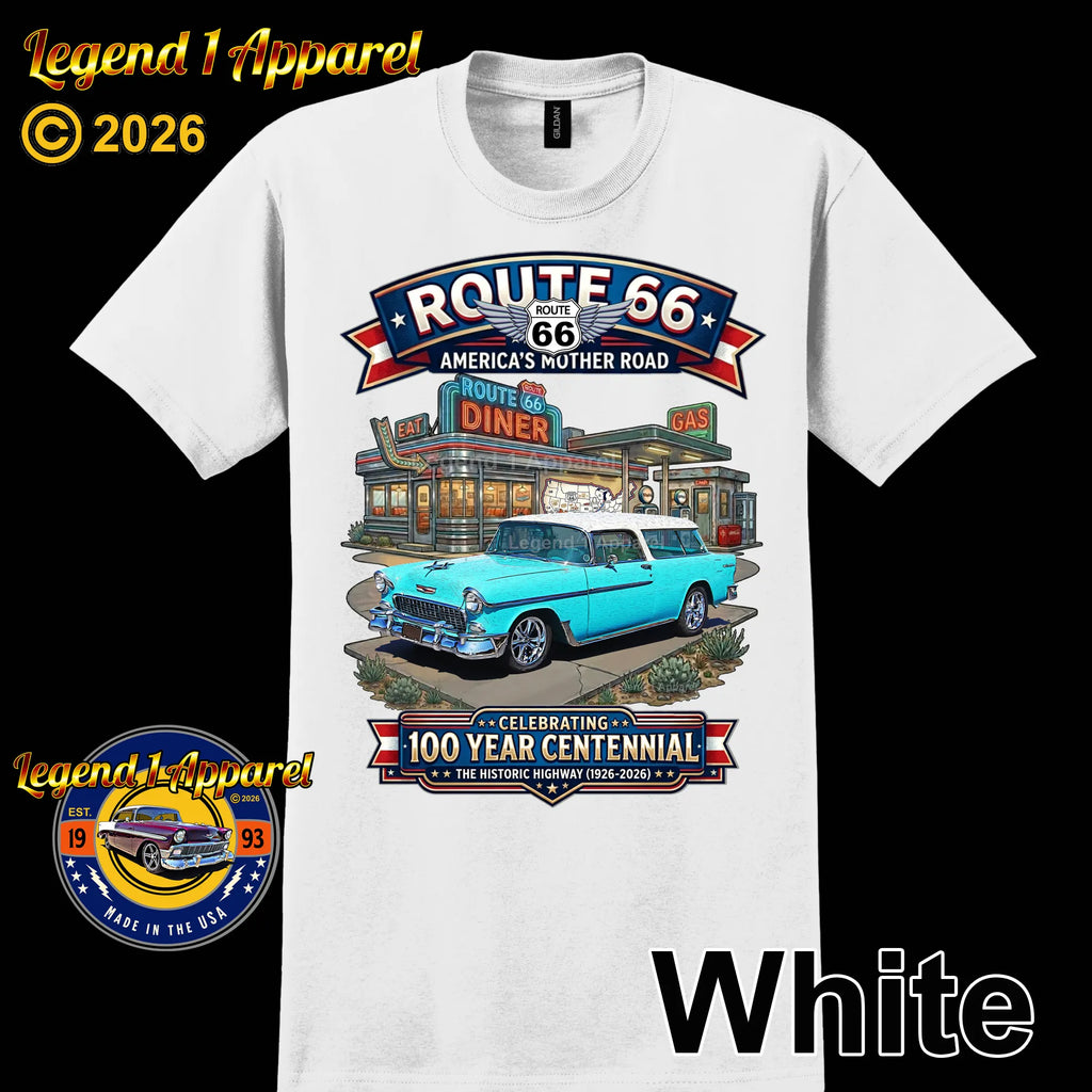 1955 Chevrolet Nomad Bel Air Classic Car Graphic Tee – Route 66 Centennial T-Shirt