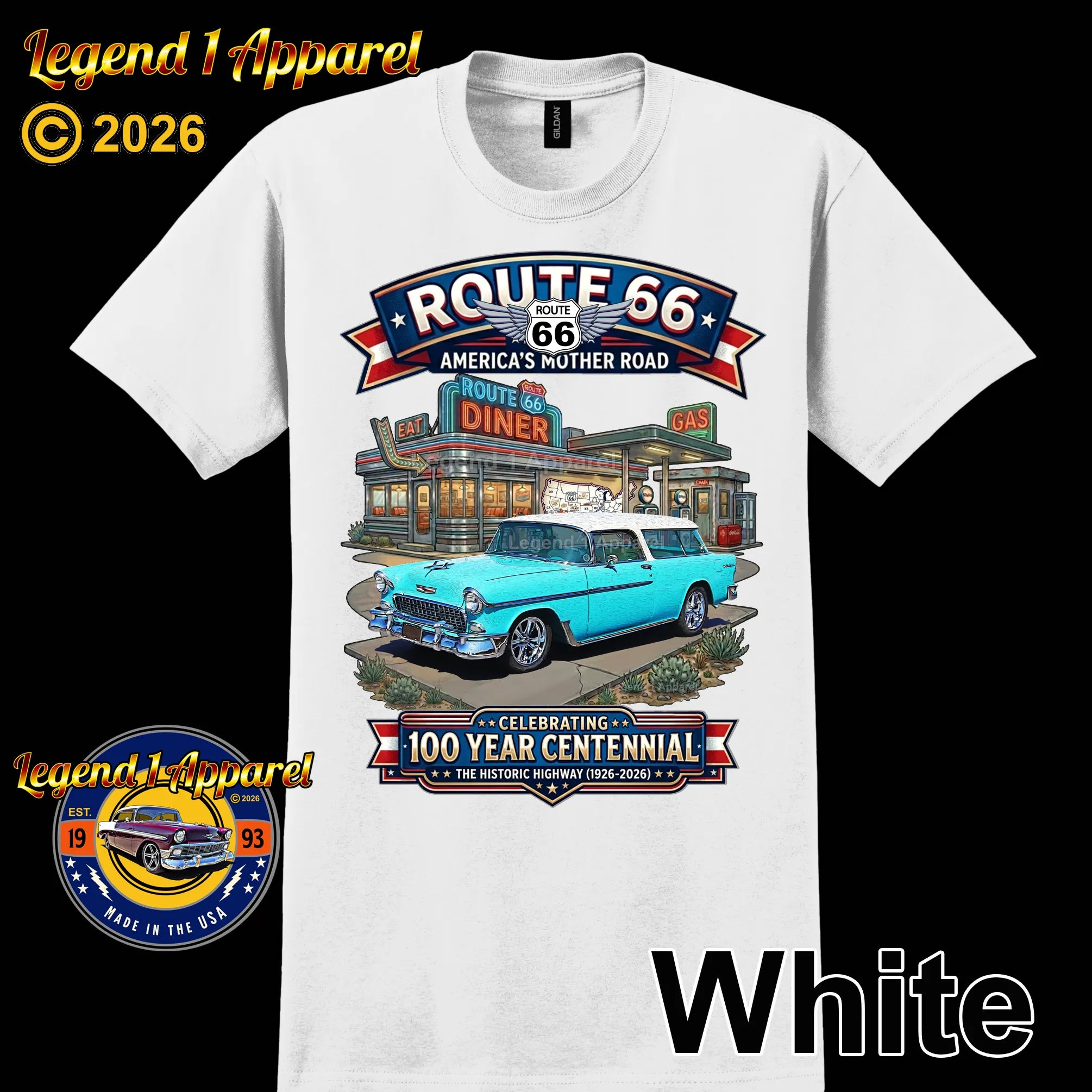1955 Chevrolet Nomad Bel Air Classic Car Graphic Tee – Route 66 Centennial T-Shirt