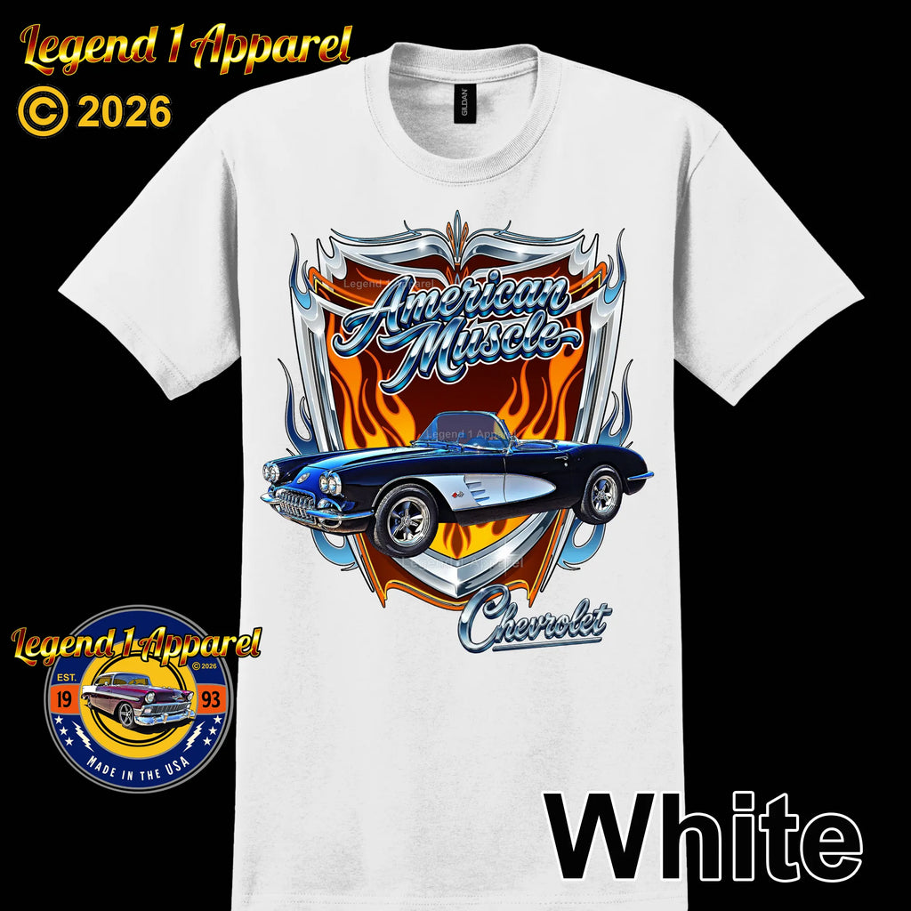 1960 Chevrolet Corvette C1 American Muscle T-Shirt – 60 Chevy Classic Car Graphic Tee
