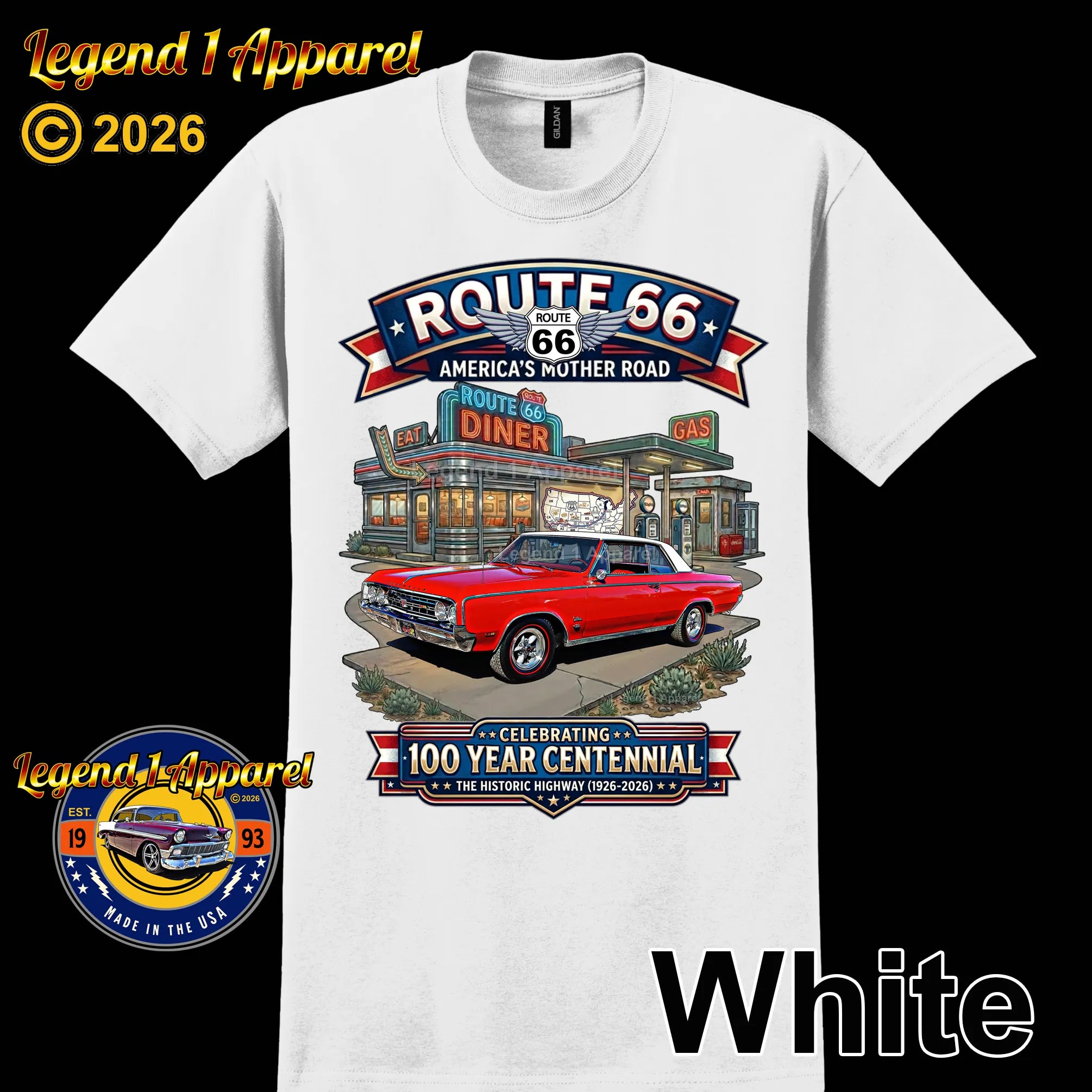 1964 Oldsmobile Cutlass 442 Classic Car Graphic Tee – Route 66 Centennial T-Shirt