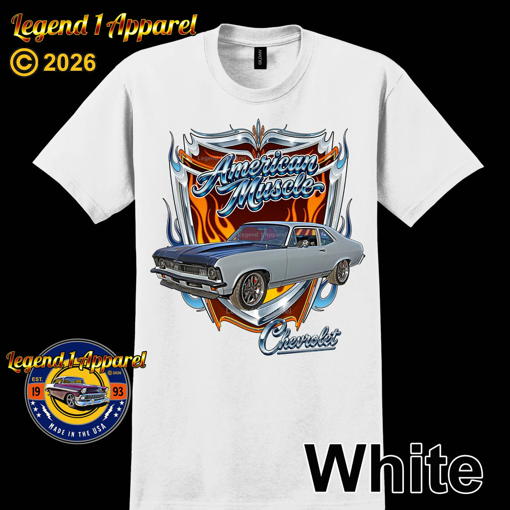 1972 Chevrolet Nova SS American Muscle T-Shirt – 72 Chevy Classic Car Graphic Tee