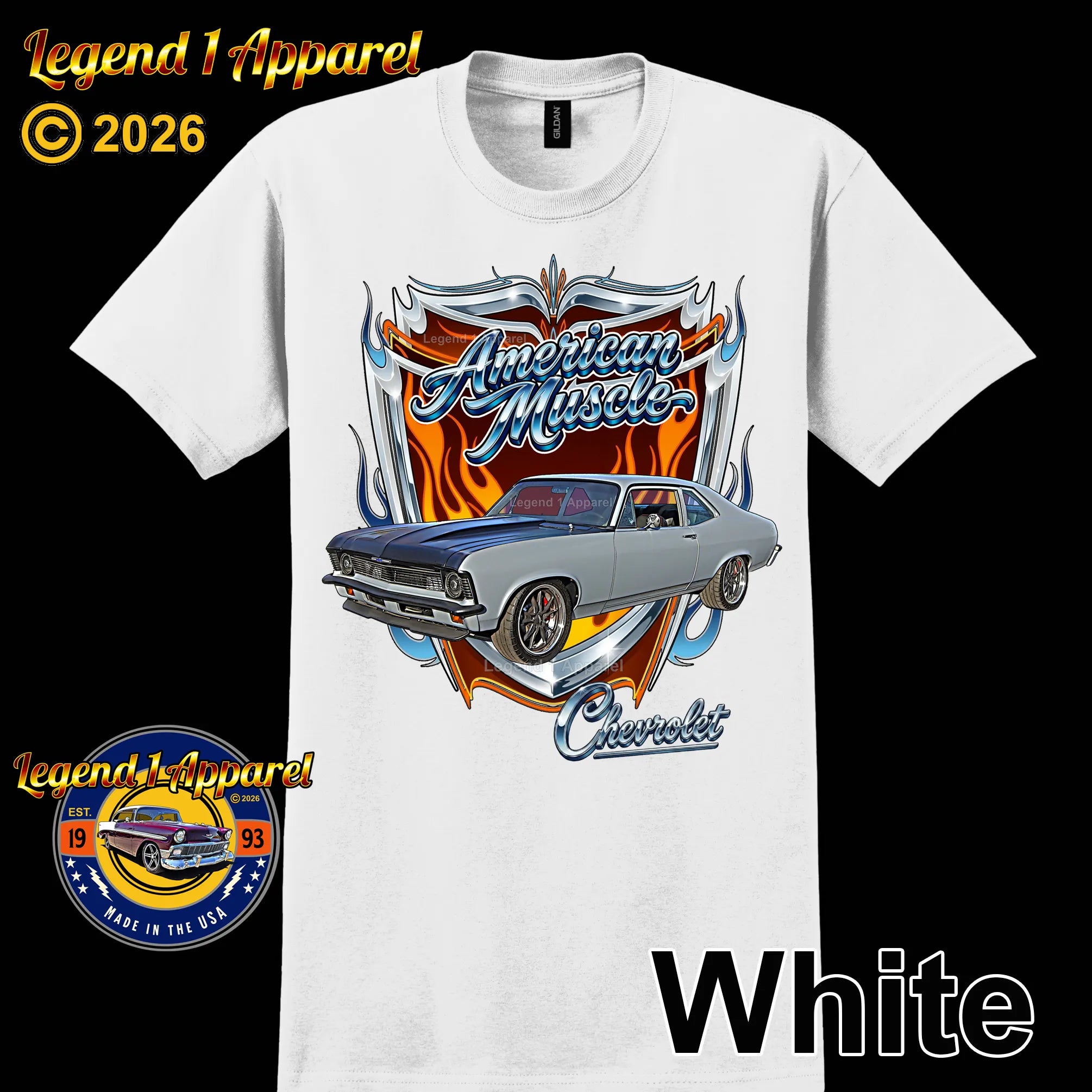 1972 Chevrolet Nova SS American Muscle T-Shirt – 72 Chevy Classic Car Graphic Tee