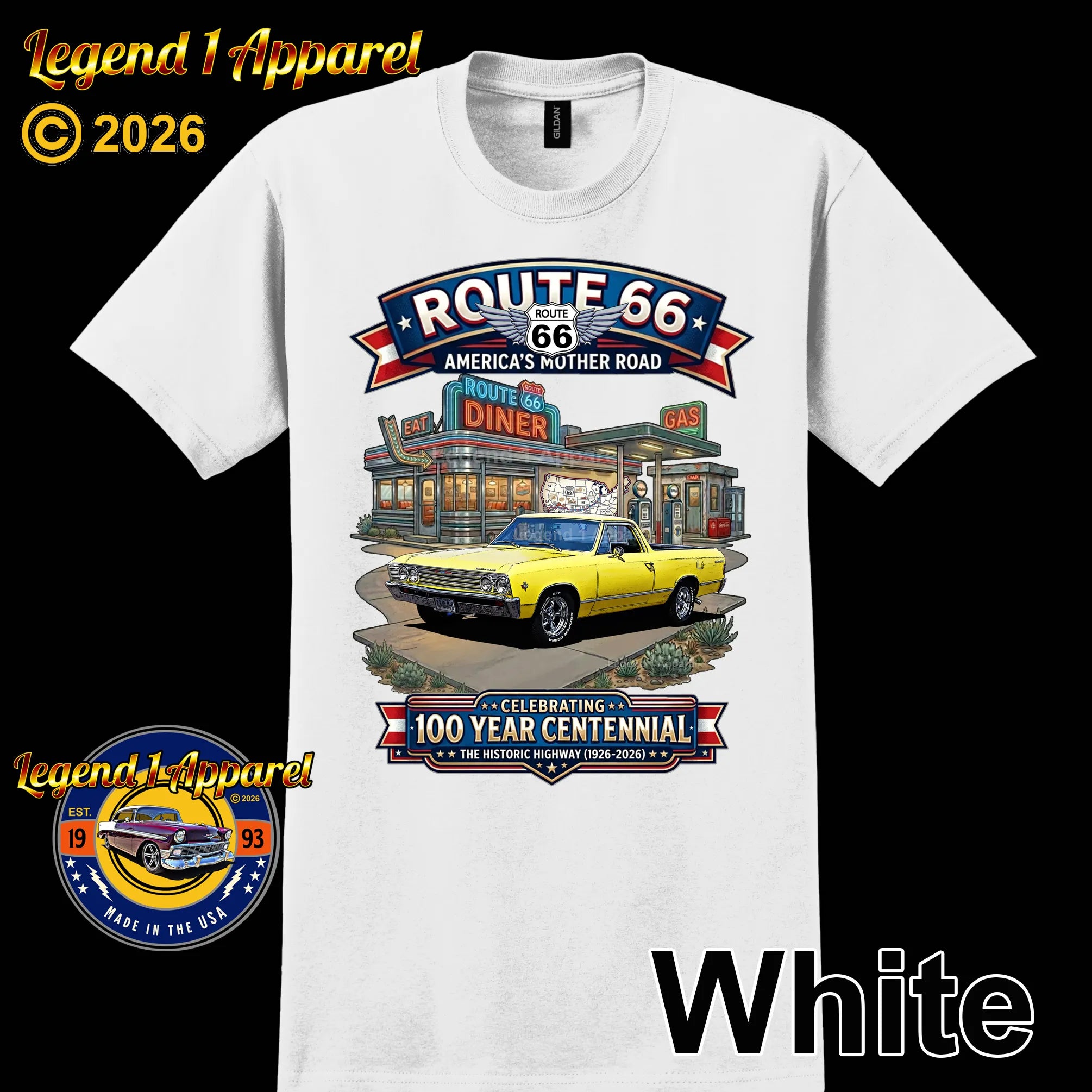 1967 Chevrolet El Camino Classic Truck Graphic Tee – Route 66 Centennial T-Shirt