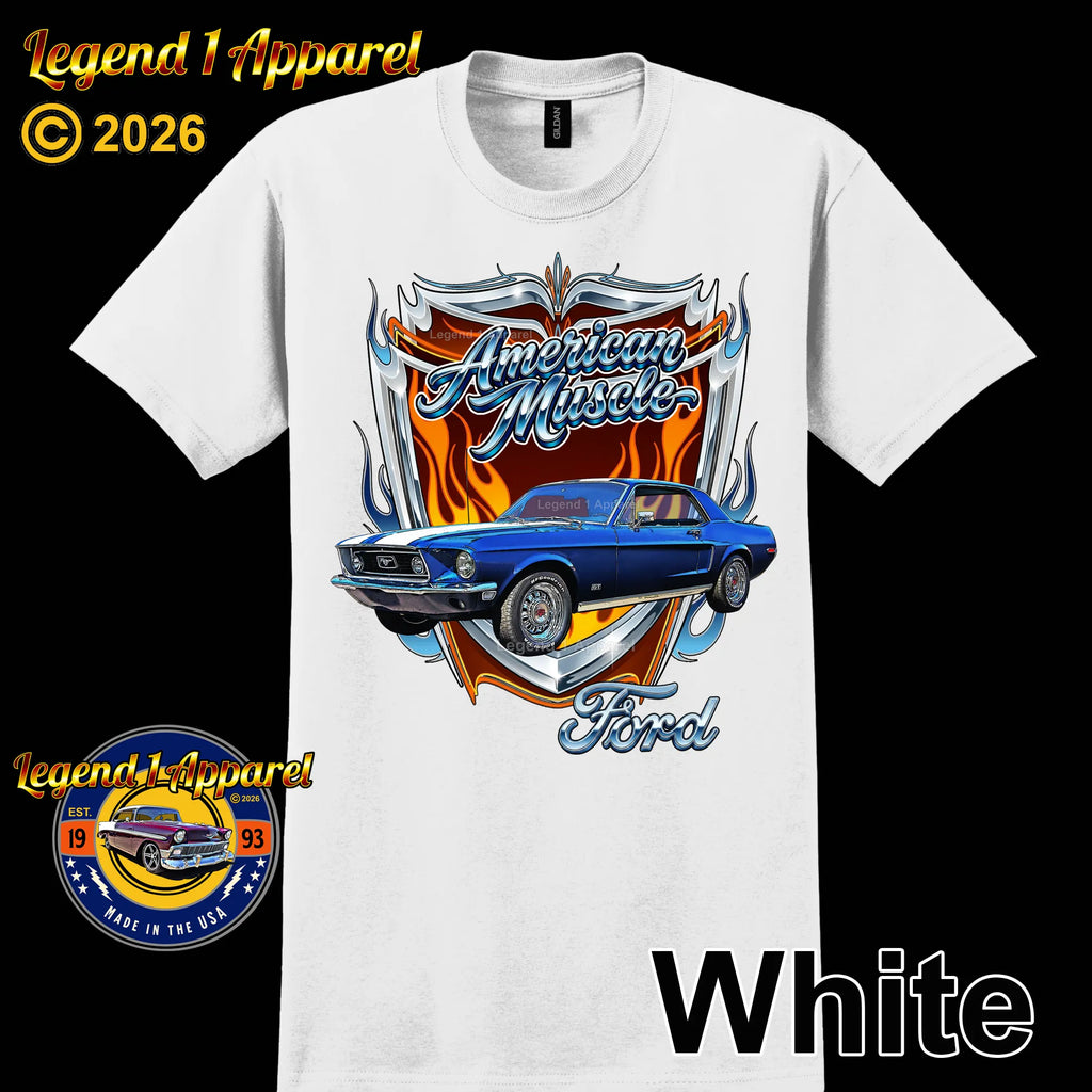 1968 Ford Mustang GT Classic Car Graphic Tee – American Muscle T-Shirt