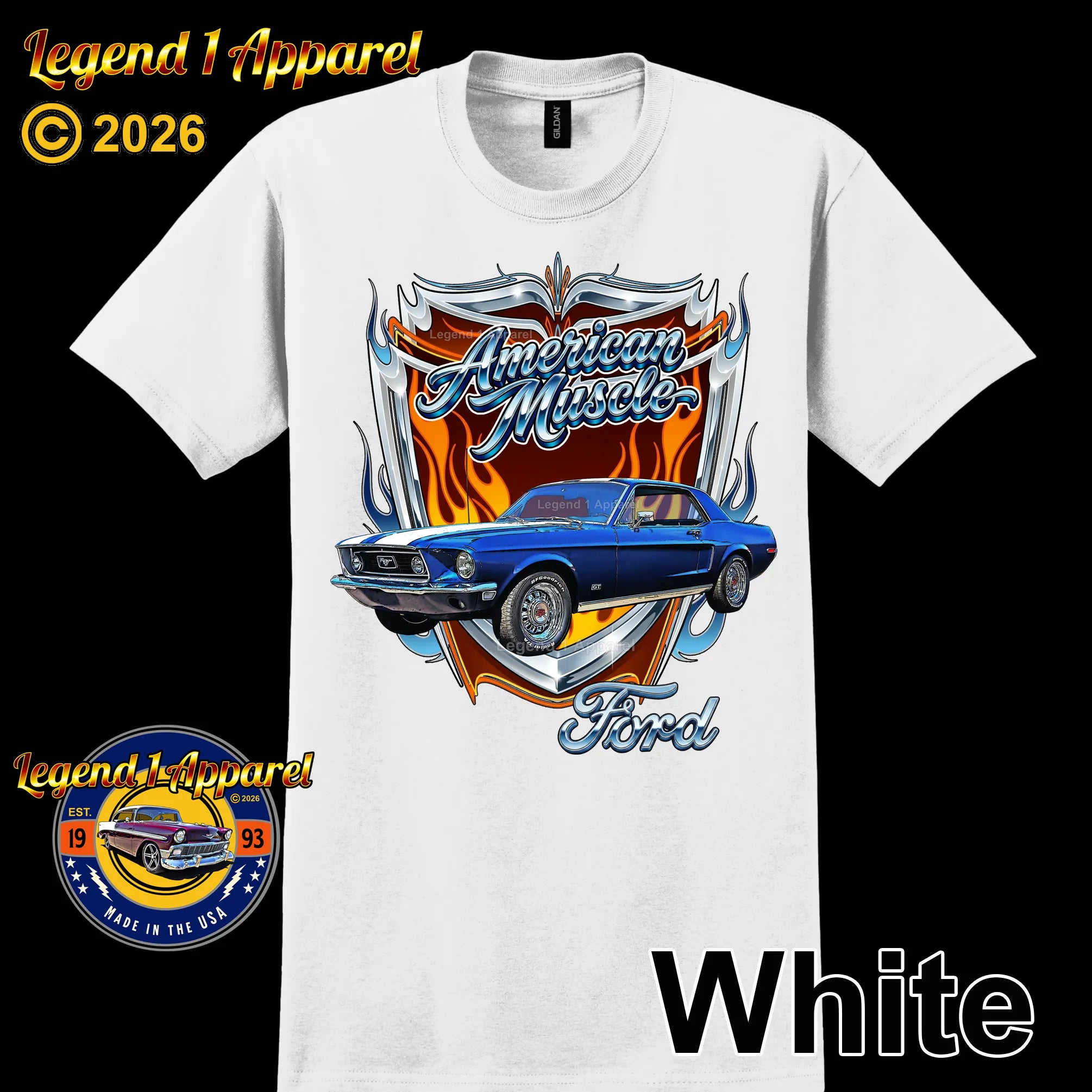 1968 Ford Mustang GT Classic Car Graphic Tee – American Muscle T-Shirt