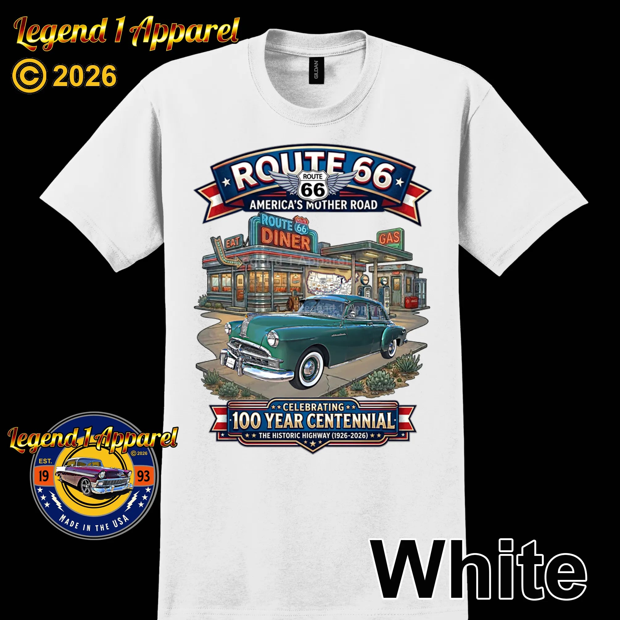 1949 Pontiac Coupe Silver Streak Classic Car Graphic Tee – Route 66 Centennial T-Shirt