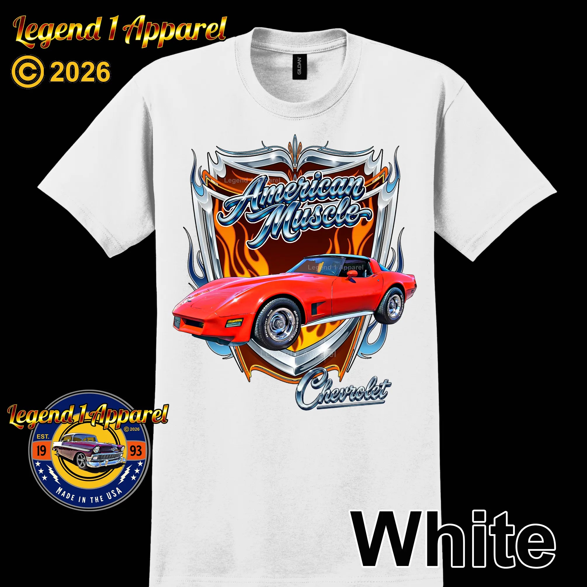 1980 Chevrolet Corvette C3 American Muscle T-Shirt – 80 Chevy Classic Car Graphic Tee