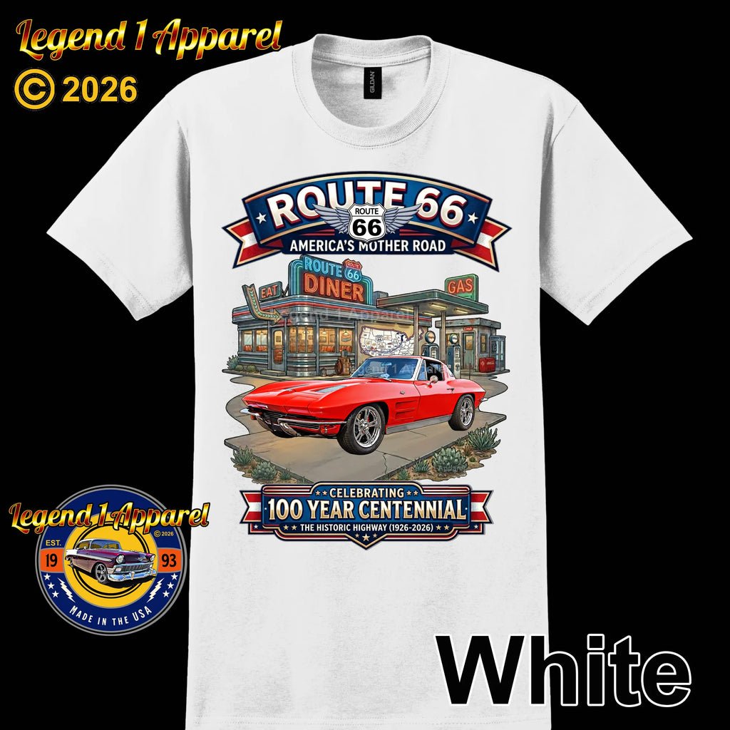 1963 Chevrolet Corvette C2 Classic Car Graphic Tee – Route 66 Centennial T-Shirt