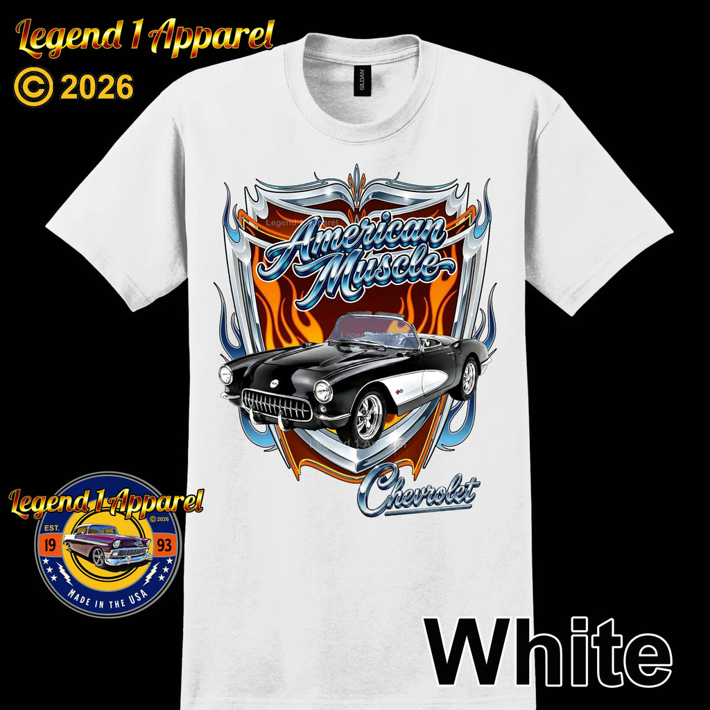 1957 Chevrolet Corvette C1 American Muscle T-Shirt – 57 Chevy Classic Car Graphic Tee
