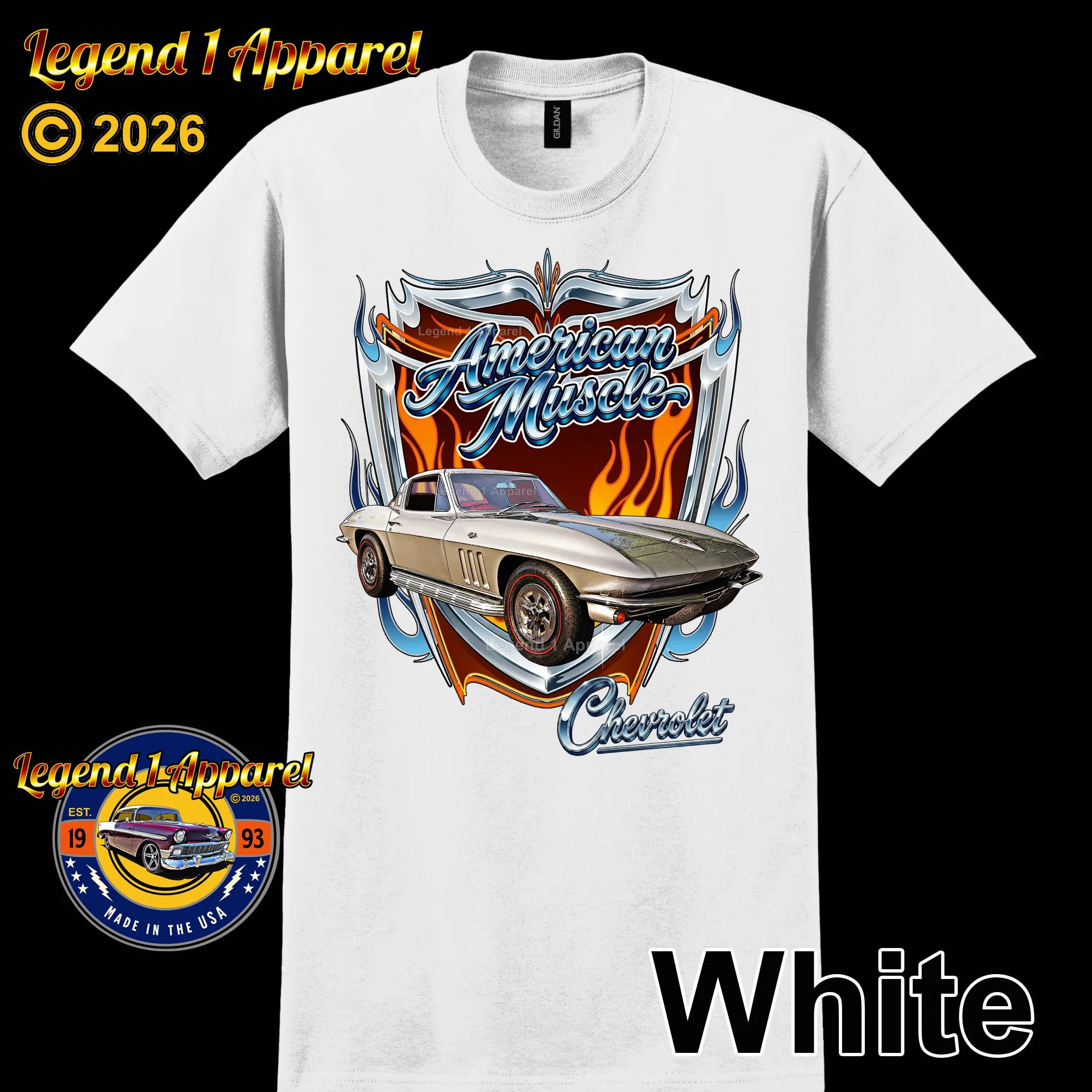 1965 Chevrolet Corvette C2 American Muscle T-Shirt – 65 Chevy Classic Car Graphic Tee