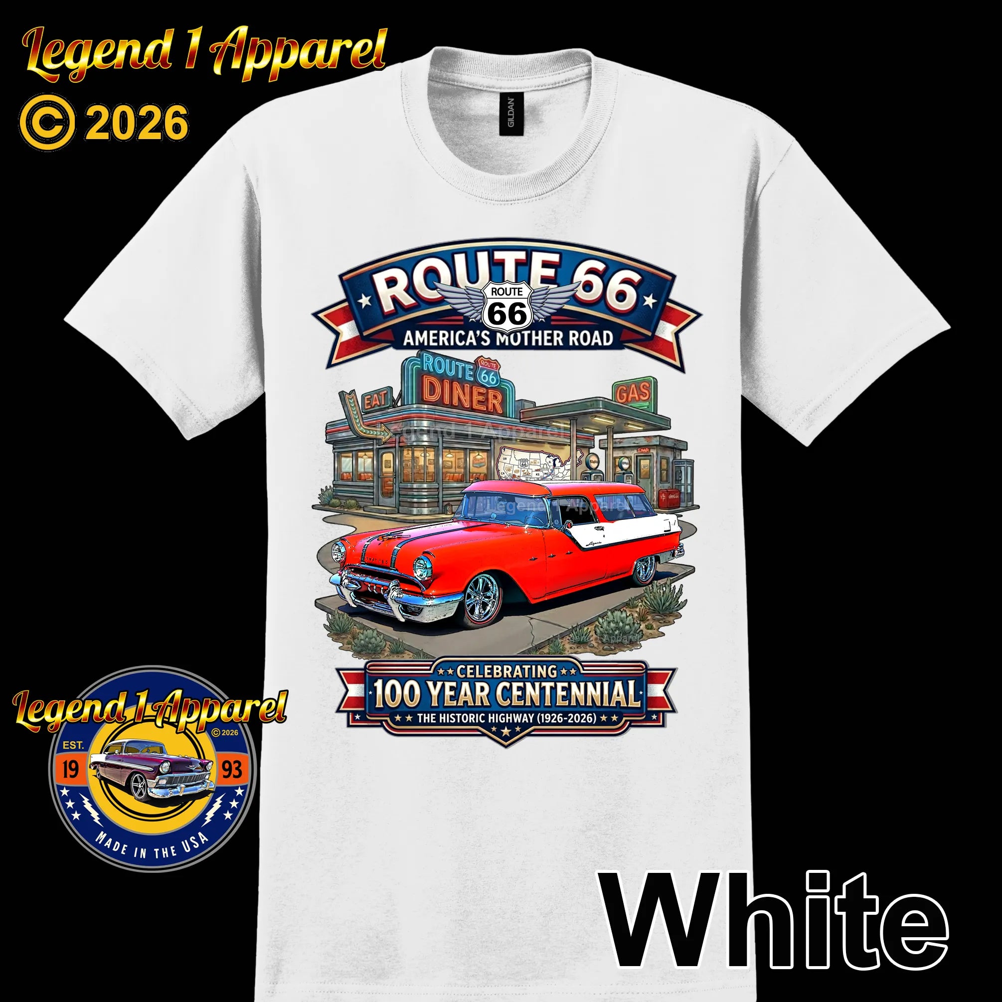 1955 Pontiac Safari Wagon Classic Car Graphic Tee – Route 66 Centennial T-Shirt