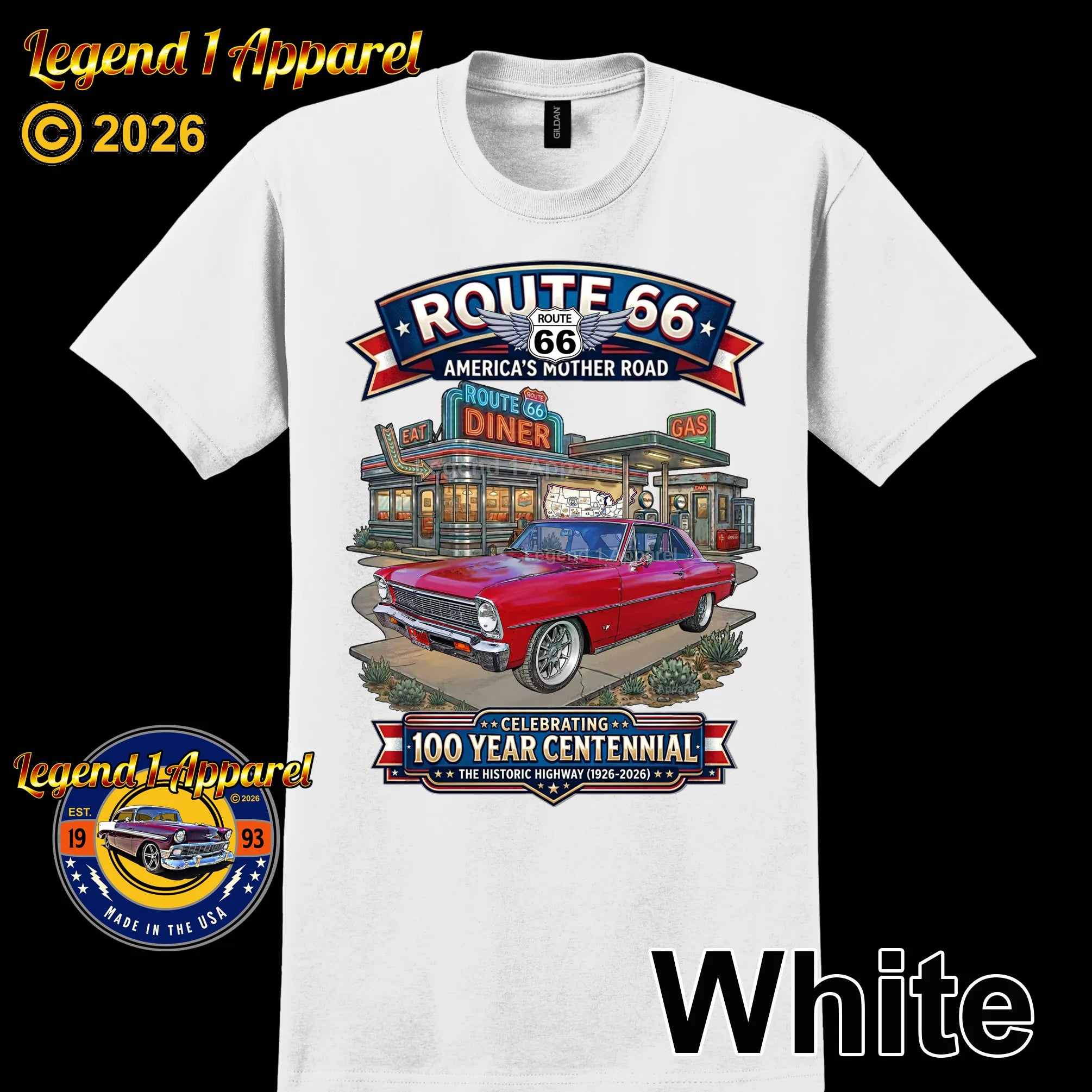 1966 Chevrolet Nova SS Classic Car Graphic Tee – Route 66 Centennial T-Shirt
