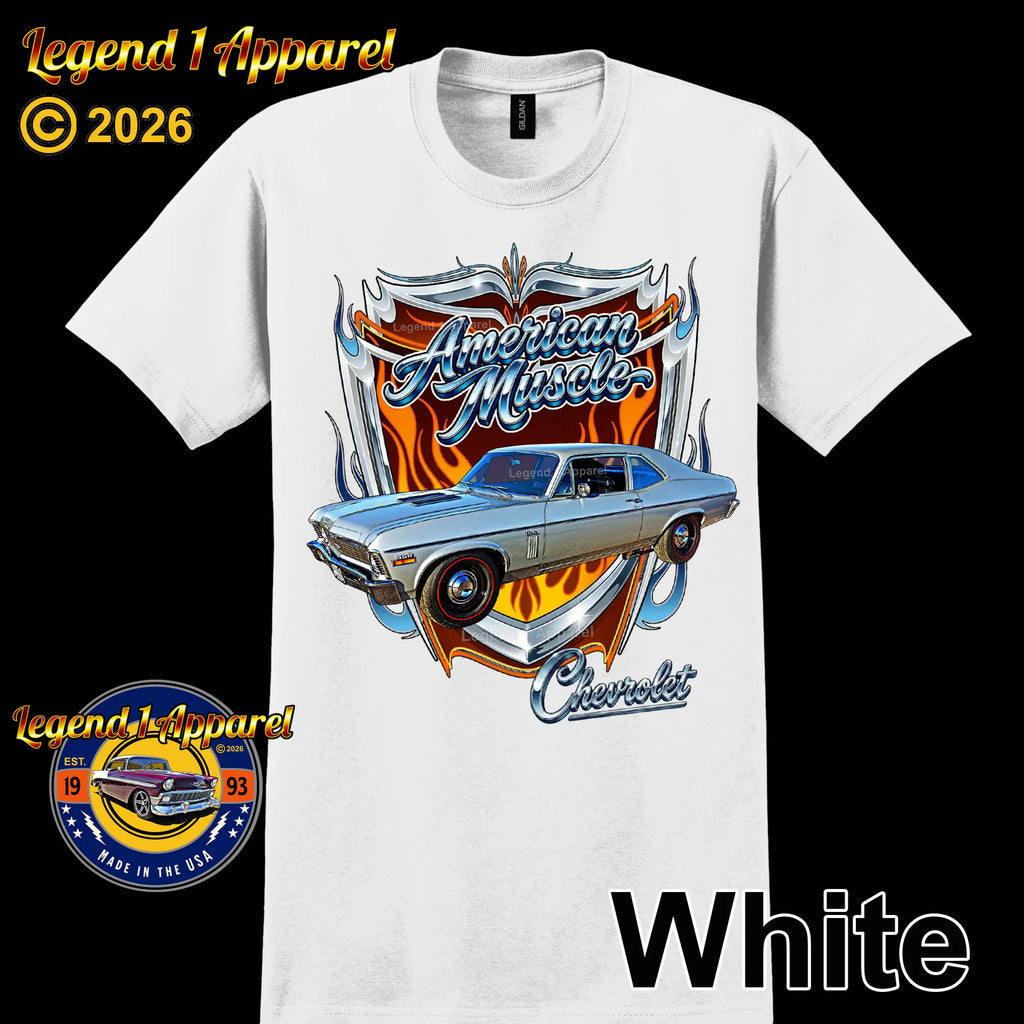 1970 Chevrolet Nova SS American Muscle T-Shirt – 70 Chevy Classic Car Graphic Tee