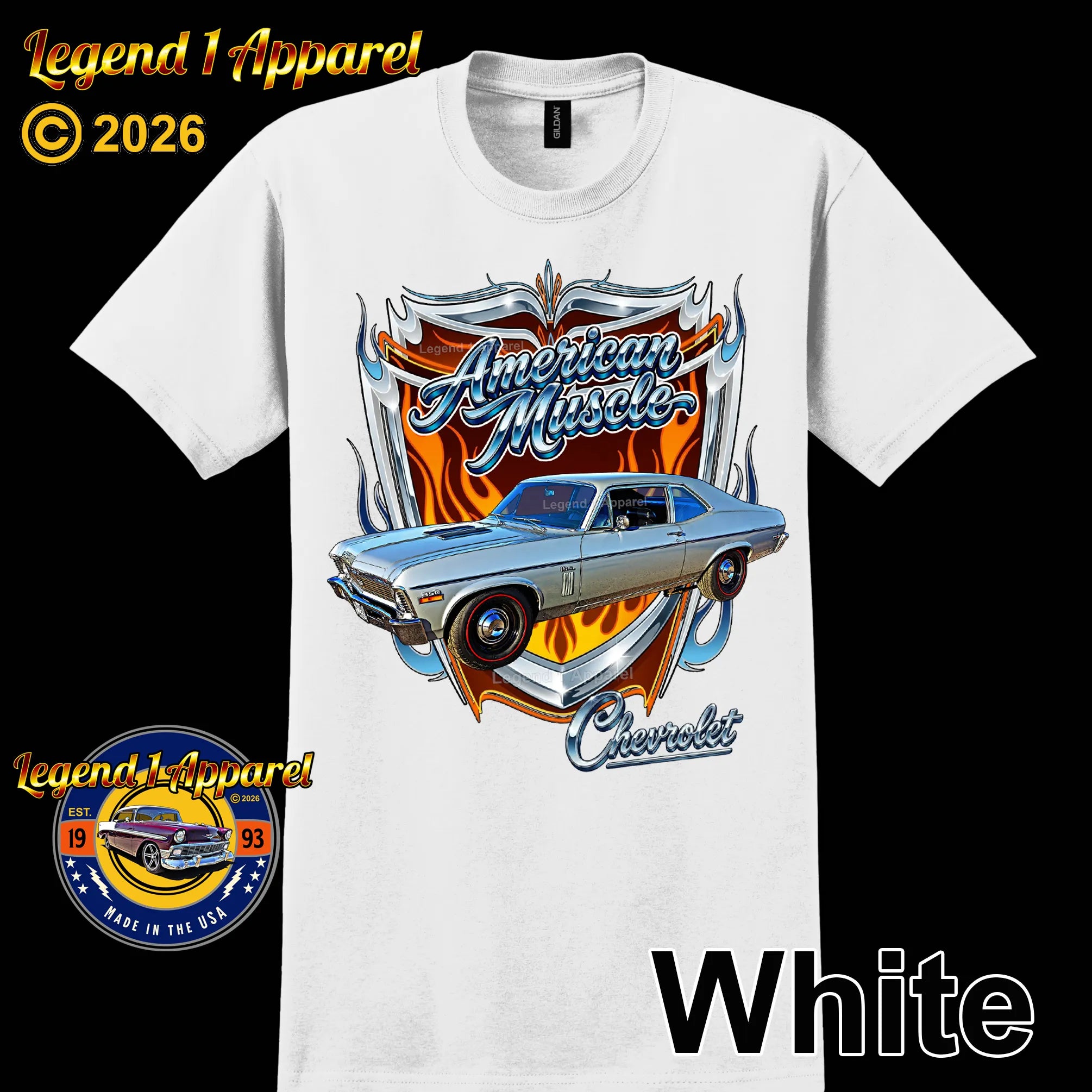 1970 Chevrolet Nova SS American Muscle T-Shirt – 70 Chevy Classic Car Graphic Tee