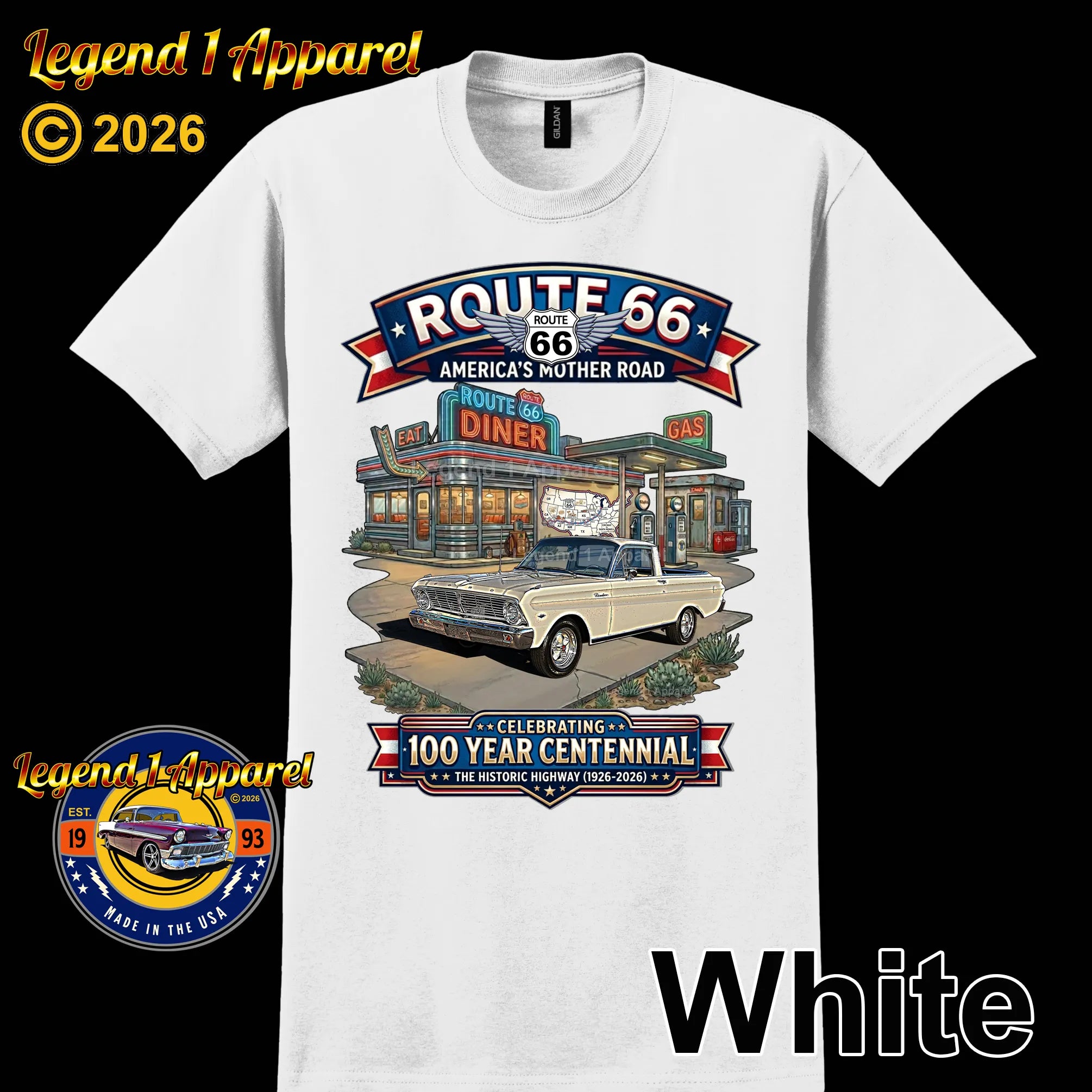 1965 Ford Ranchero Classic Car Graphic Tee – Route 66 Centennial T-Shirt