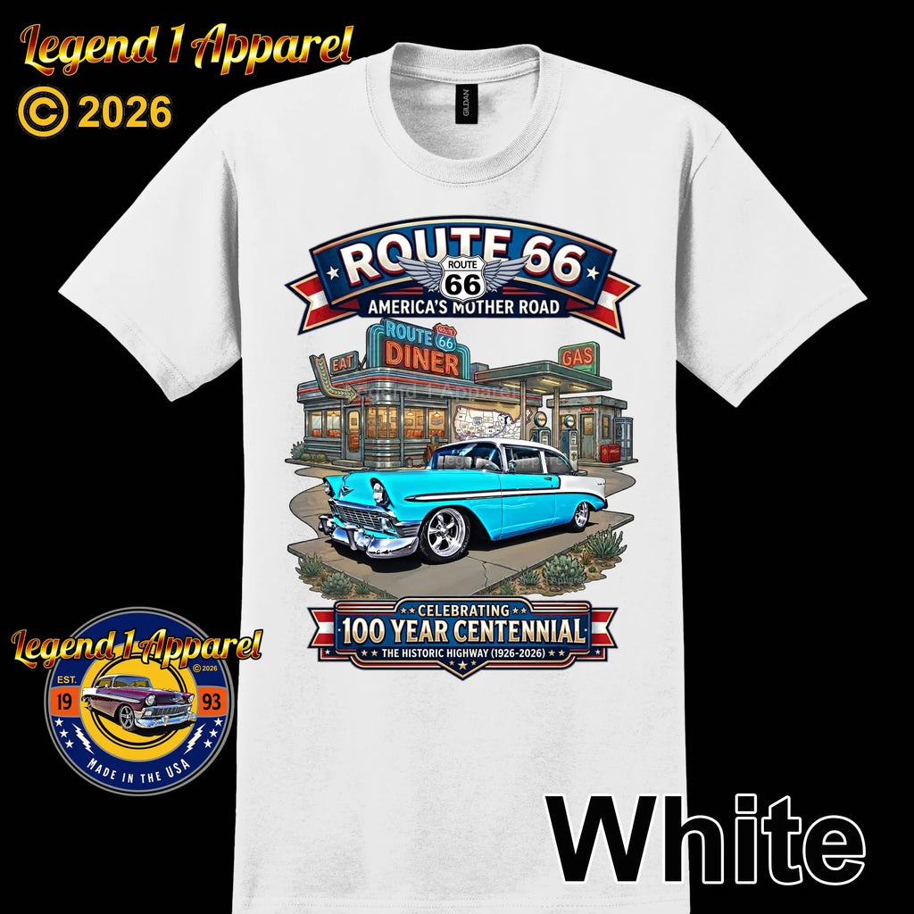 1956 Chevrolet Bel Air Coupe Classic Car Graphic Tee – Route 66 Centennial T-Shirt