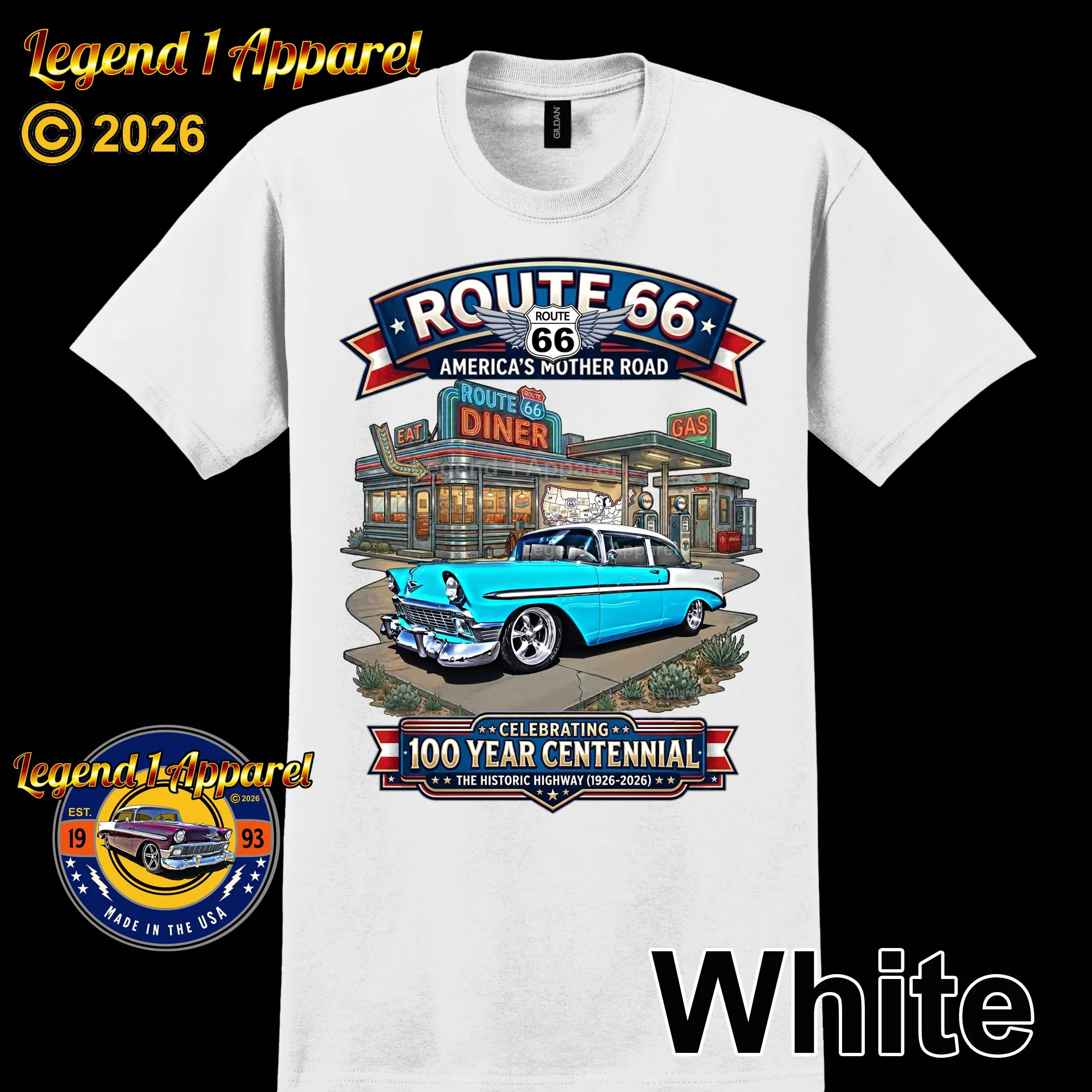 1956 Chevrolet Bel Air Coupe Classic Car Graphic Tee – Route 66 Centennial T-Shirt