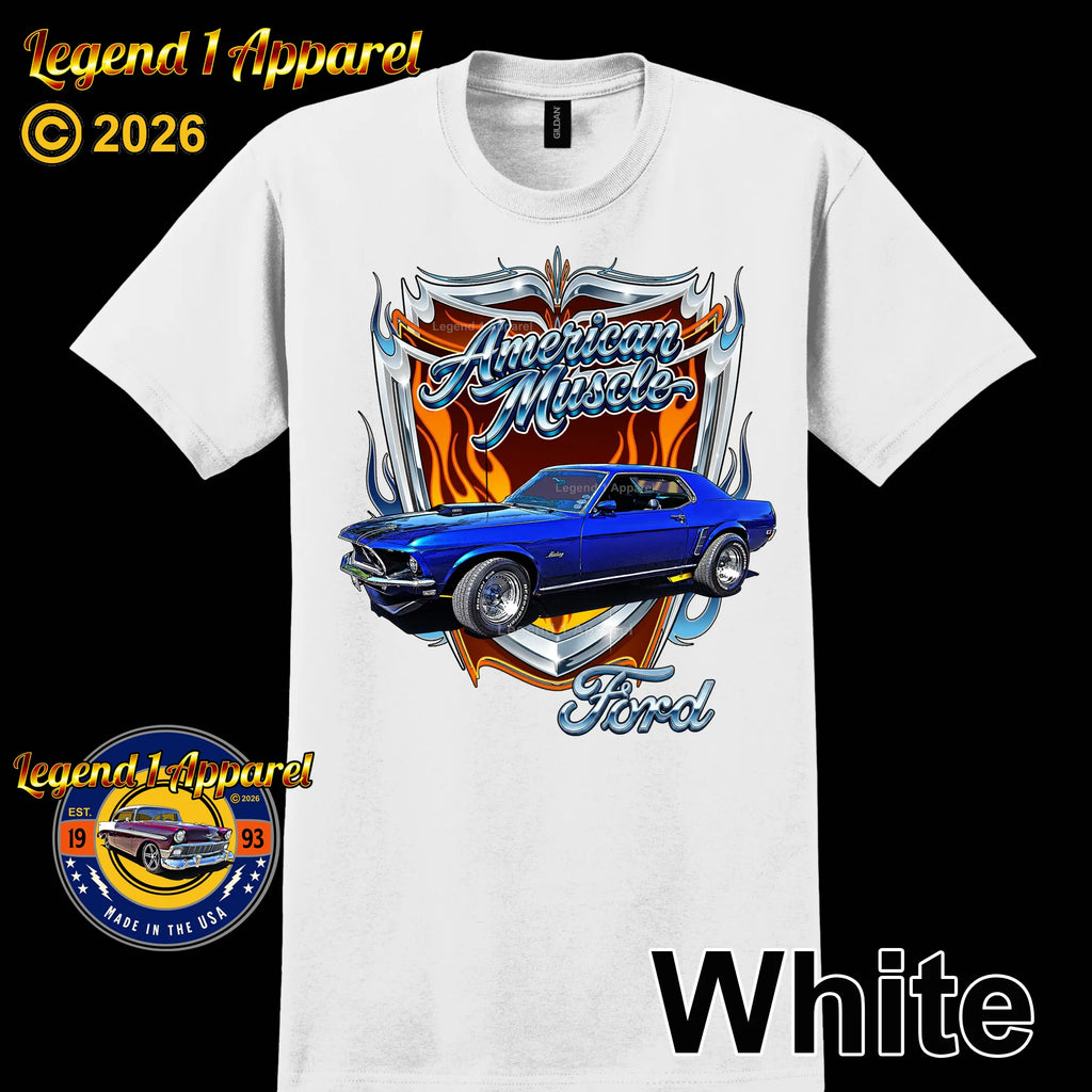 1969 Ford Mustang Classic Car Graphic Tee – American Muscle T-Shirt