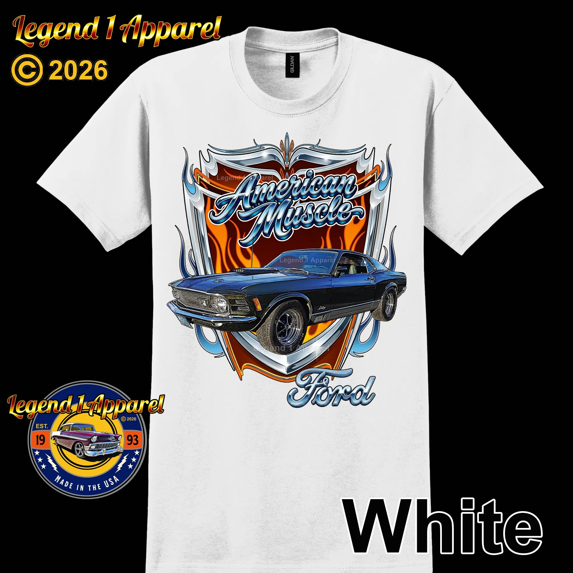 1970 Ford Mustang Fastback Mach 1 Classic Car Graphic Tee – American Muscle T-Shirt