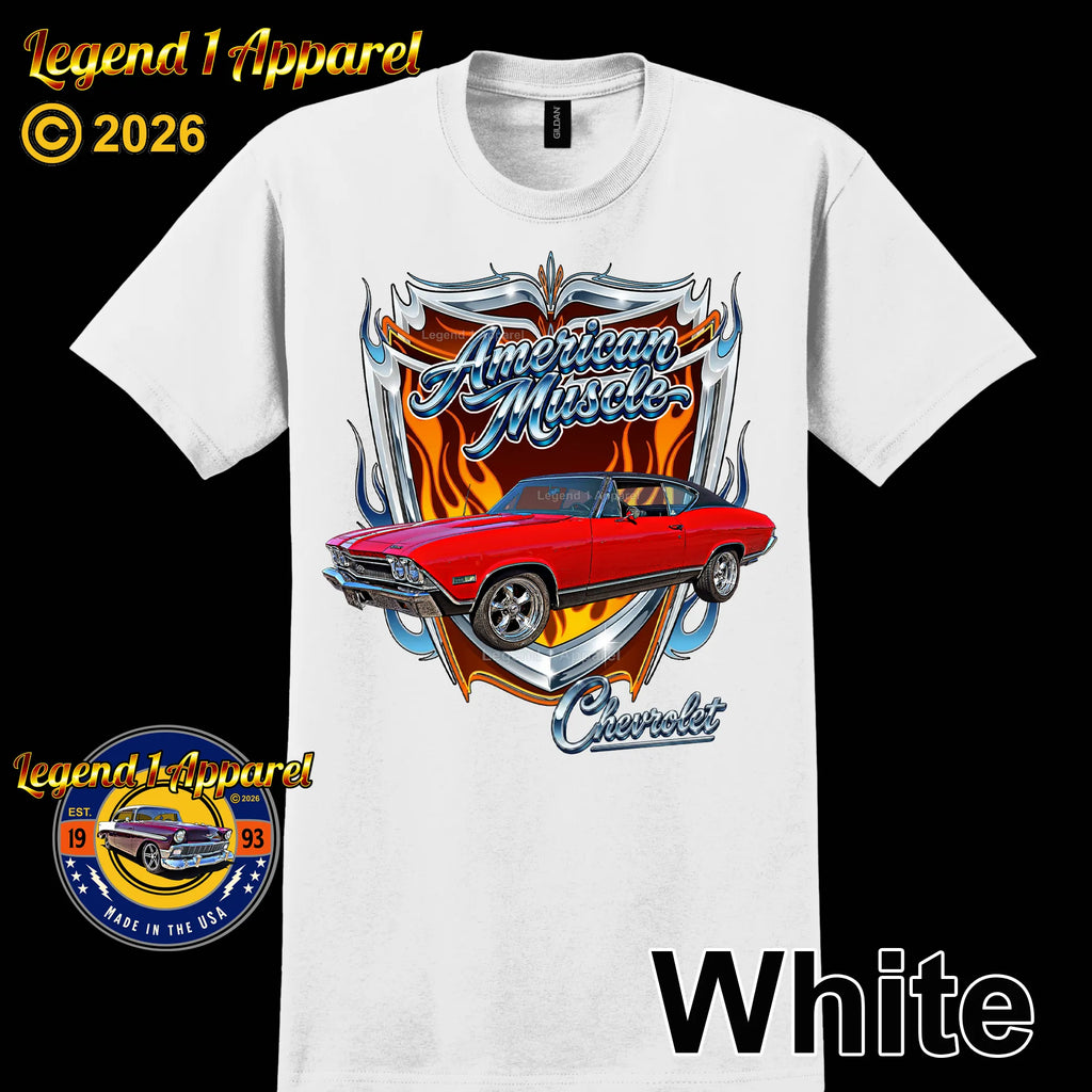 1968 Chevrolet Chevelle SS American Muscle T-Shirt – 68 Chevy Classic Car Graphic Tee
