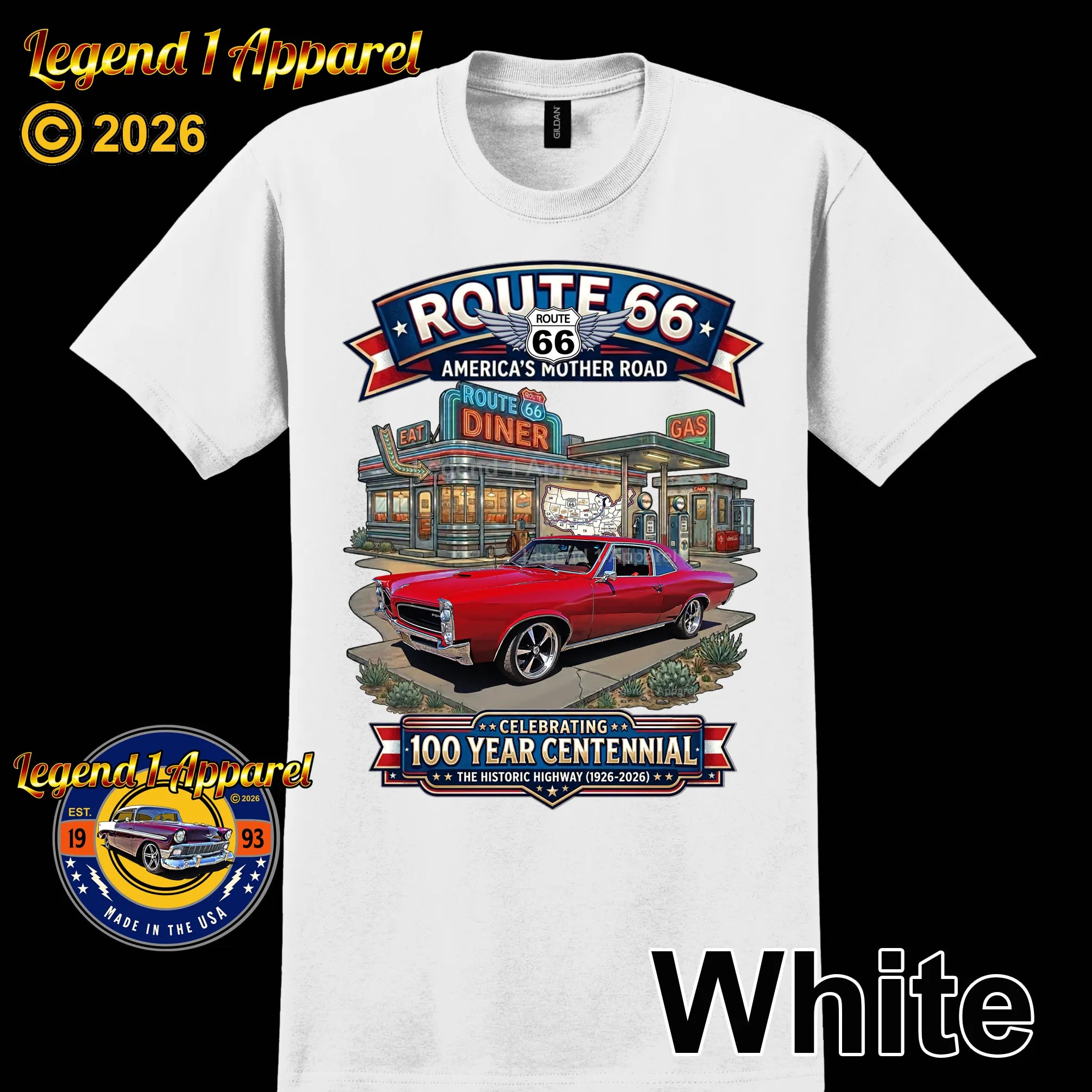 1965 Pontiac Le mans Classic Car Graphic Tee – Route 66 Centennial T-Shirt