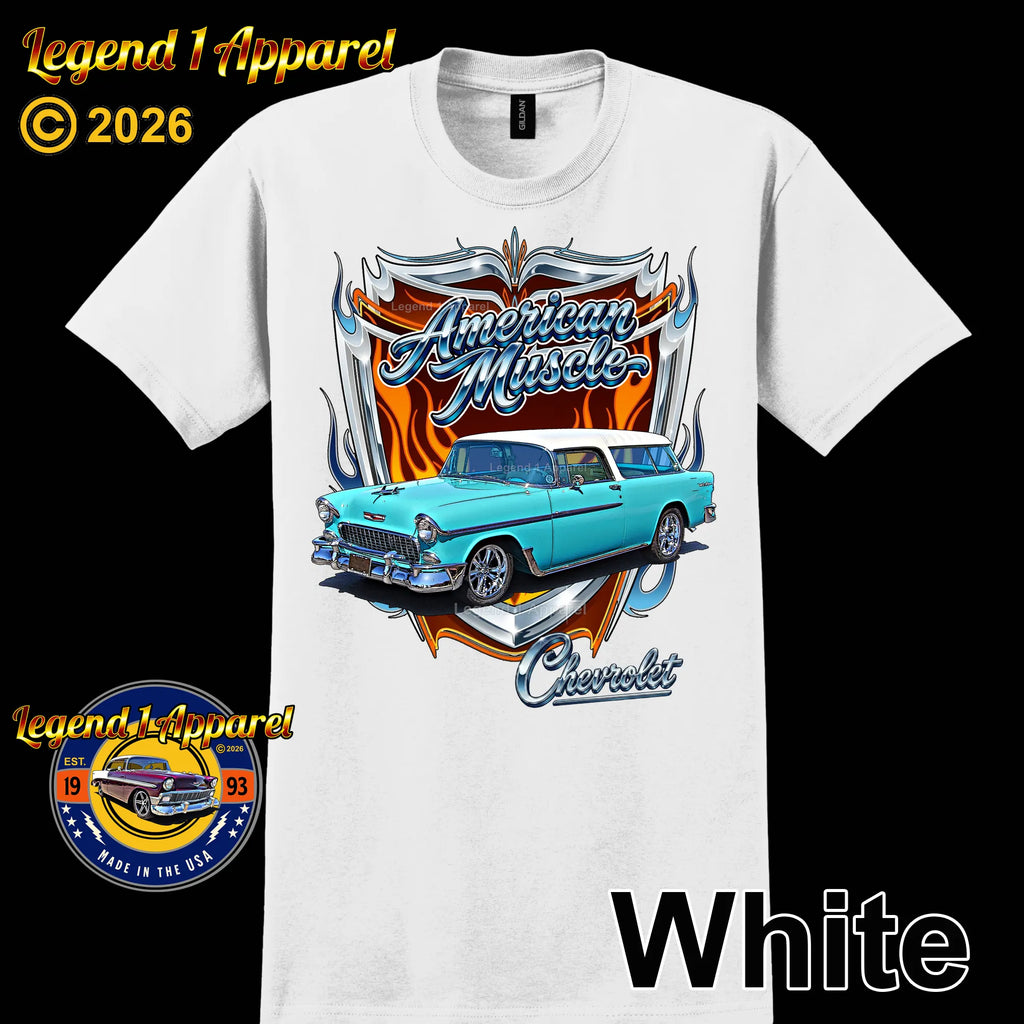 1955 Chevy Bel Air Nomad American Muscle T-Shirt –55 Chevrolet Nomad Classic Car Graphic Tee