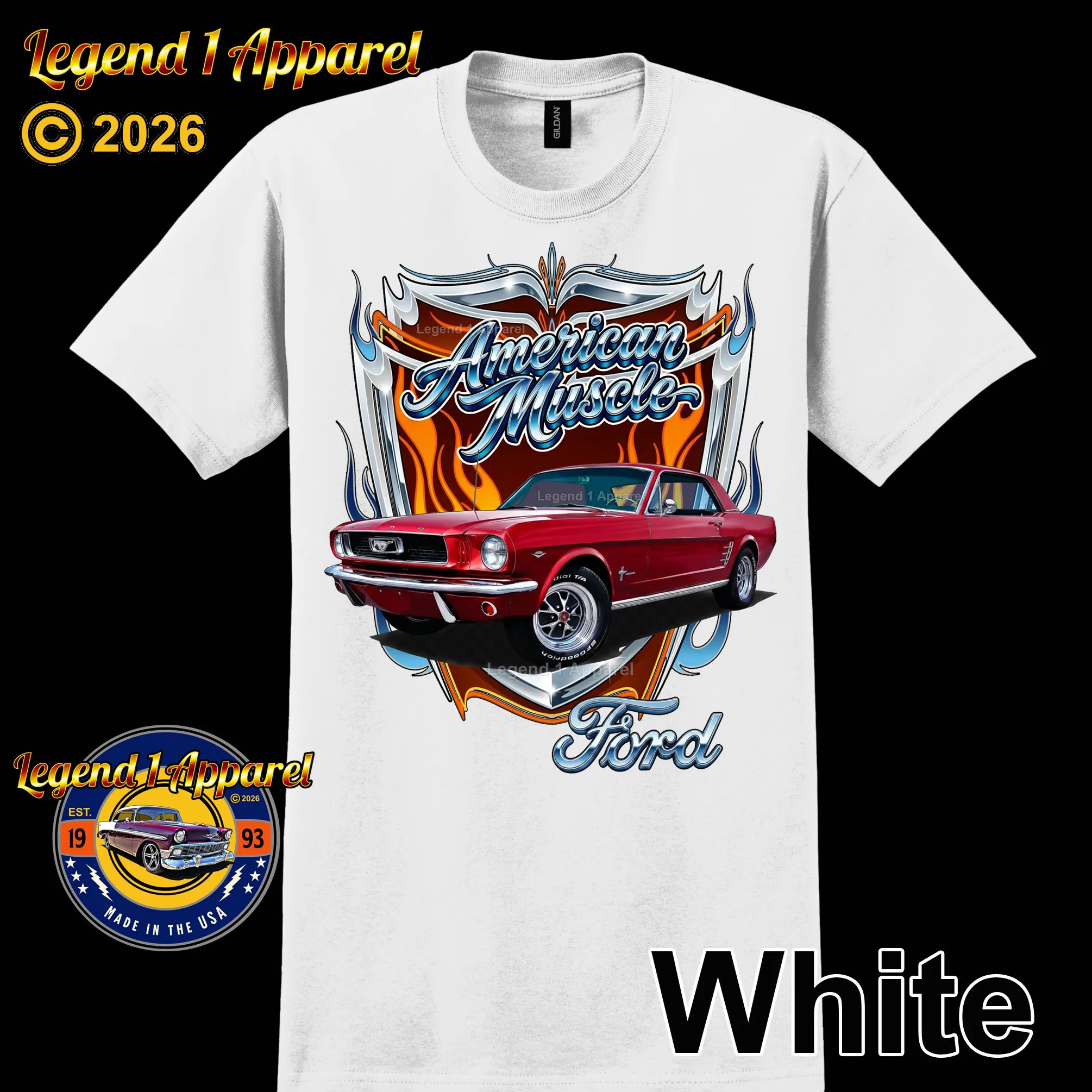 1966 Ford Mustang Hardtop Car Graphic Tee – American Muscle T-Shirt