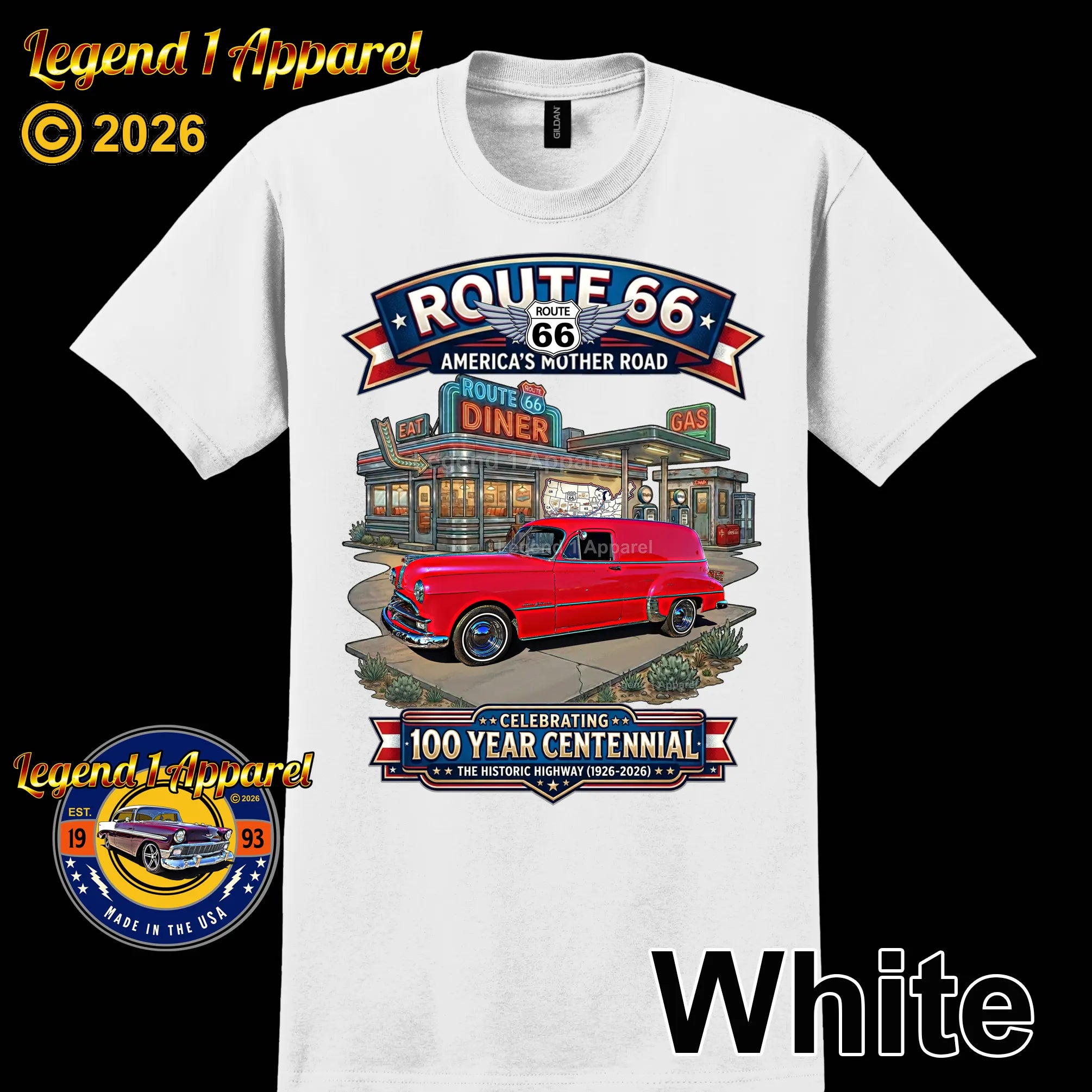 1949 Pontiac Delivery Sedan Classic Car Graphic Tee – Route 66 Centennial T-Shirt