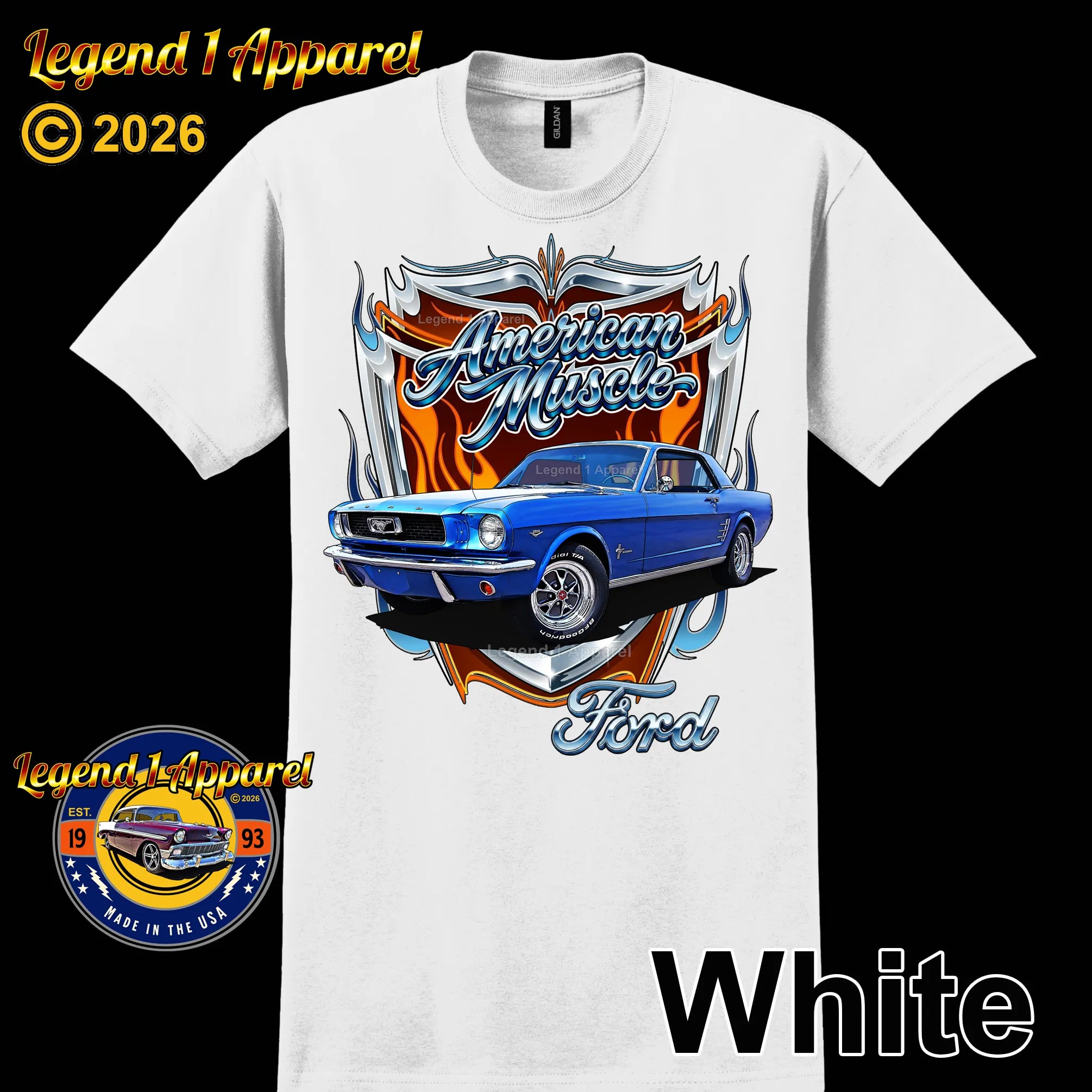 1966 Ford Mustang Hardtop Car Graphic Tee – American Muscle T-Shirt