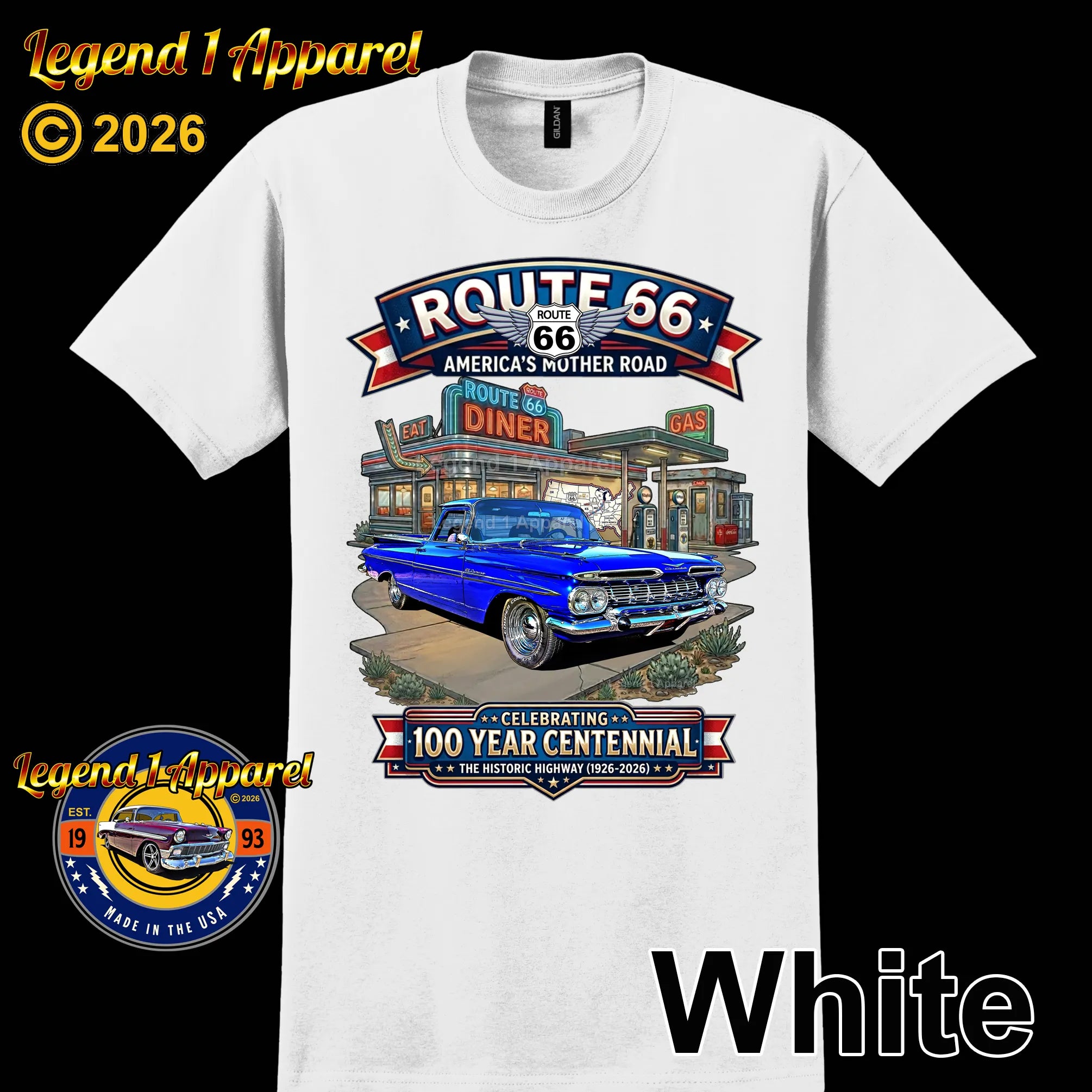 1959 Chevrolet El Camino Classic Truck Graphic Tee – Route 66 Centennial T-Shirt