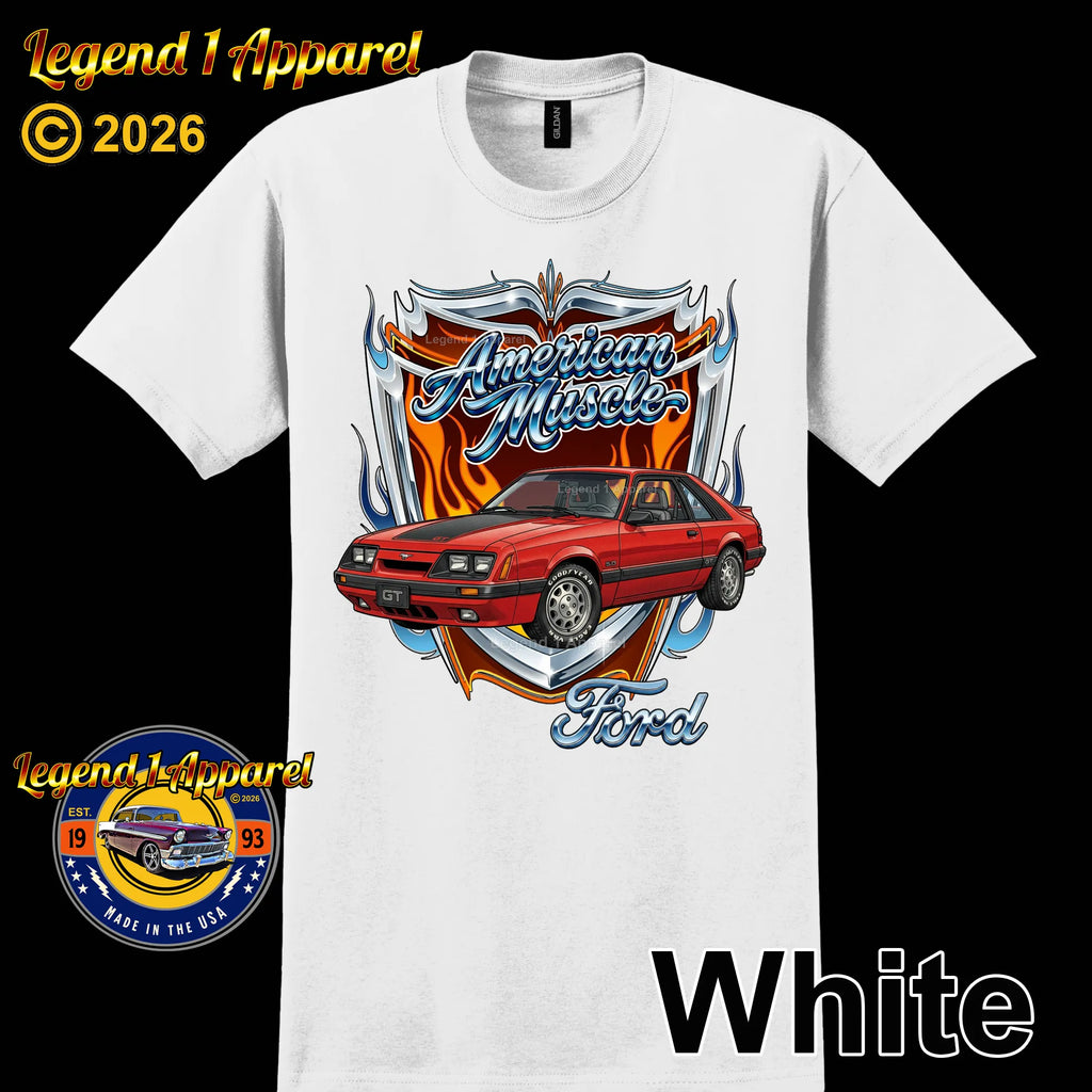 1986 Ford Mustang GT Classic Car Graphic Tee – American Muscle T-Shirt