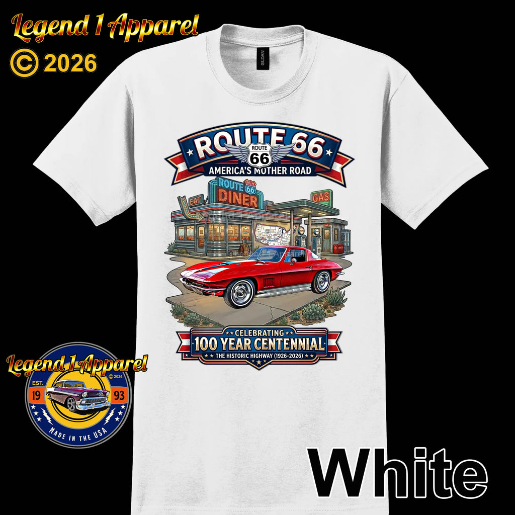 1967 Chevrolet Corvette C2 Classic Car Graphic Tee – Route 66 Centennial T-Shirt