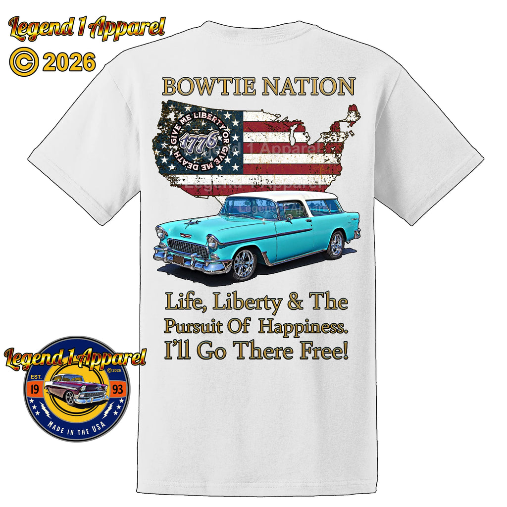 1955 Chevrolet Bel Air Nomad Bowtie Nation T-Shirt – 55 Chevy Classic Car Graphic Tee
