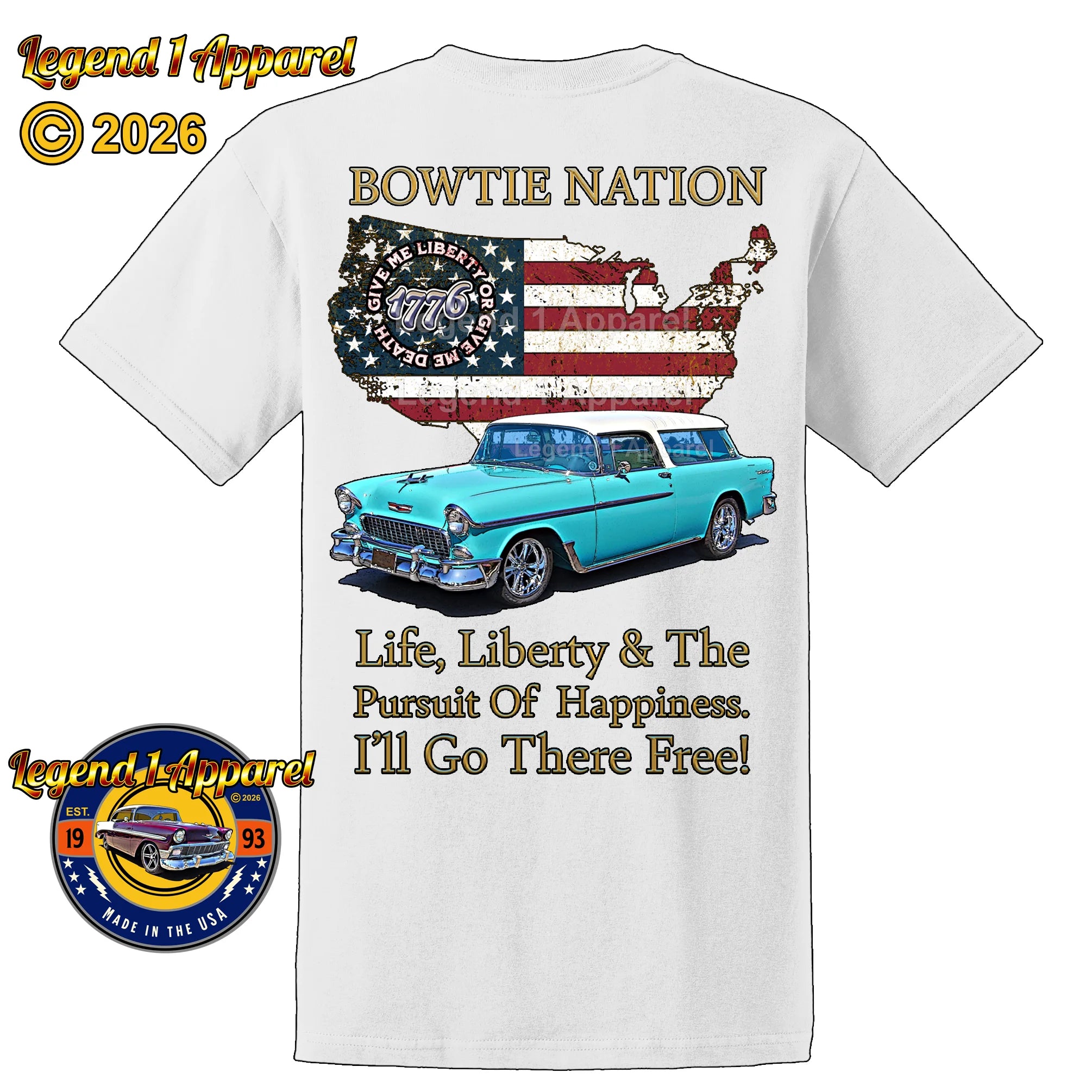 1955 Chevrolet Bel Air Nomad Bowtie Nation T-Shirt – 55 Chevy Classic Car Graphic Tee