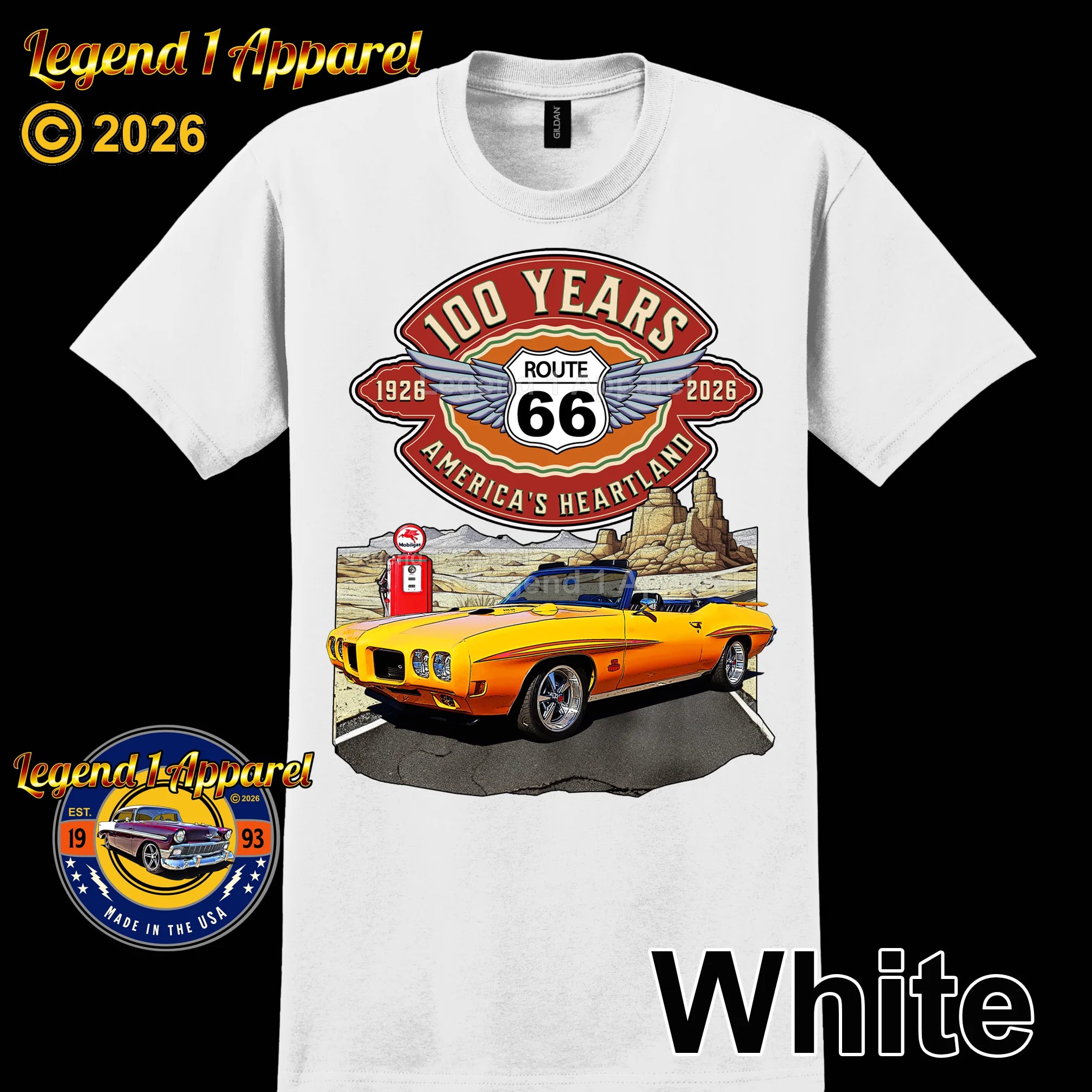1970 Pontiac GTO Classic Car Graphic Tee – Route 66 100 Years T-Shirt